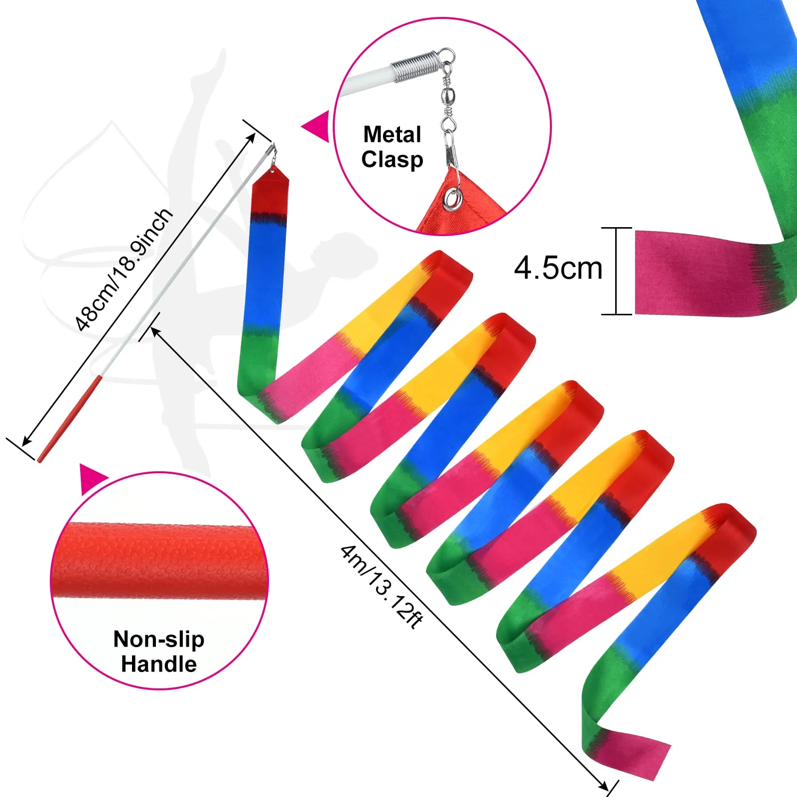 ELECLAND 3Pcs Twirling Batons and 2Pcs Dance Ribbon Wands, 21Inch Kids' Gymnastics Twirling Baton Dance Baton for Artistic Dance, Baton Twirling - Image 3