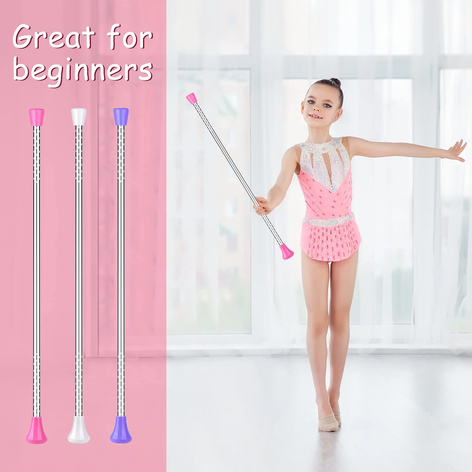ELECLAND 3Pcs Twirling Batons and 2Pcs Dance Ribbon Wands, 21Inch Kids' Gymnastics Twirling Baton Dance Baton for Artistic Dance, Baton Twirling - Image 4