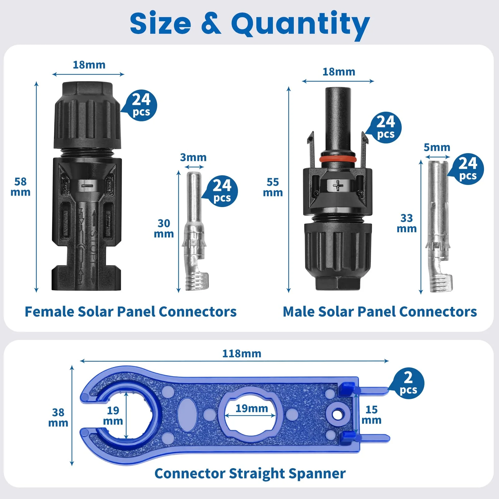 Elecoutek 24 Pairs Solar Plug Set, Solar Panel Plug for 2.5/4/6 mm² Solar Cable, Solar System, Solar Module, Photovoltaic Connector IP67 with Wrench - Image 2