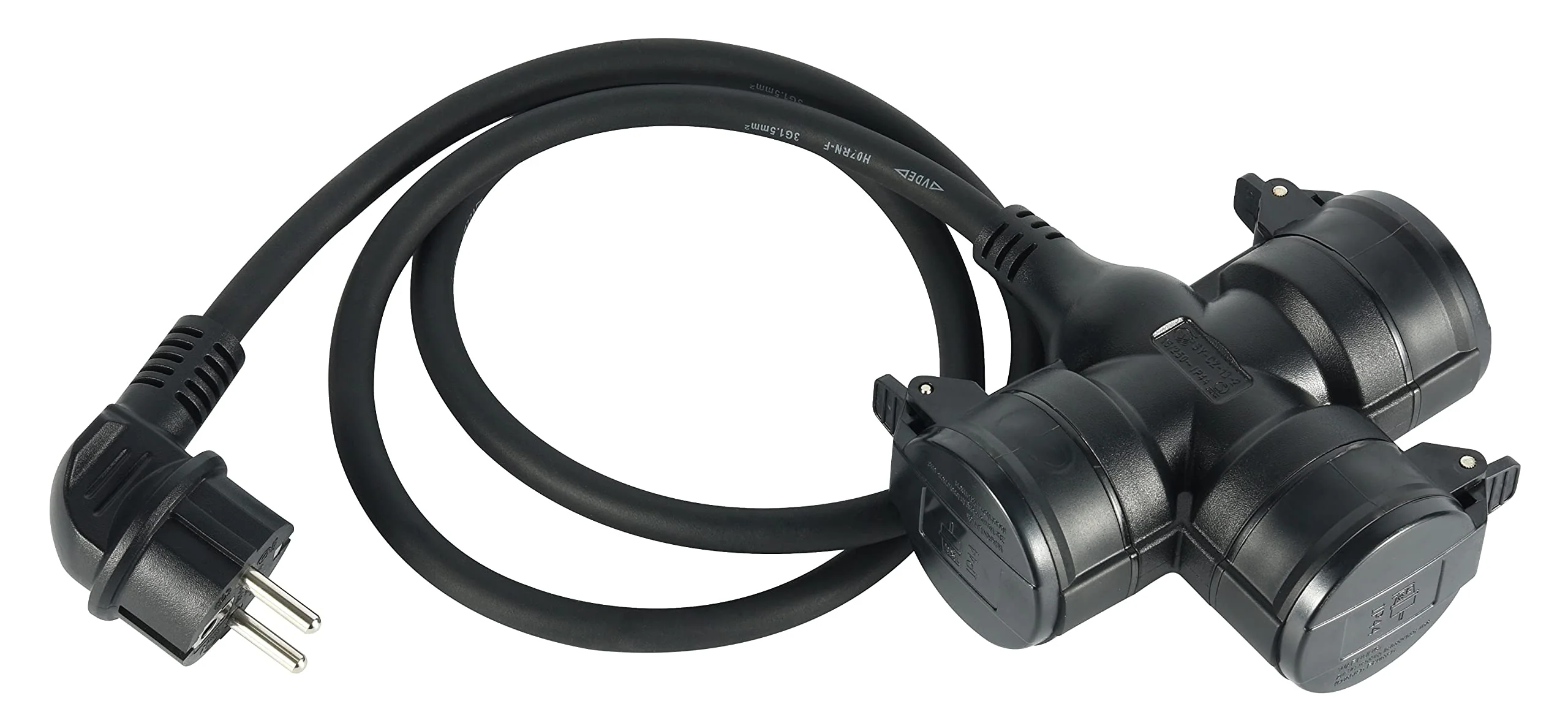 Electraline 55095 Construction Site Extension Cable 1.4 m Cable H07RN-F3G1.5 with Triple Rubber Coupling IP44 for Outdoor Use, Black, Triple Verdreifachen