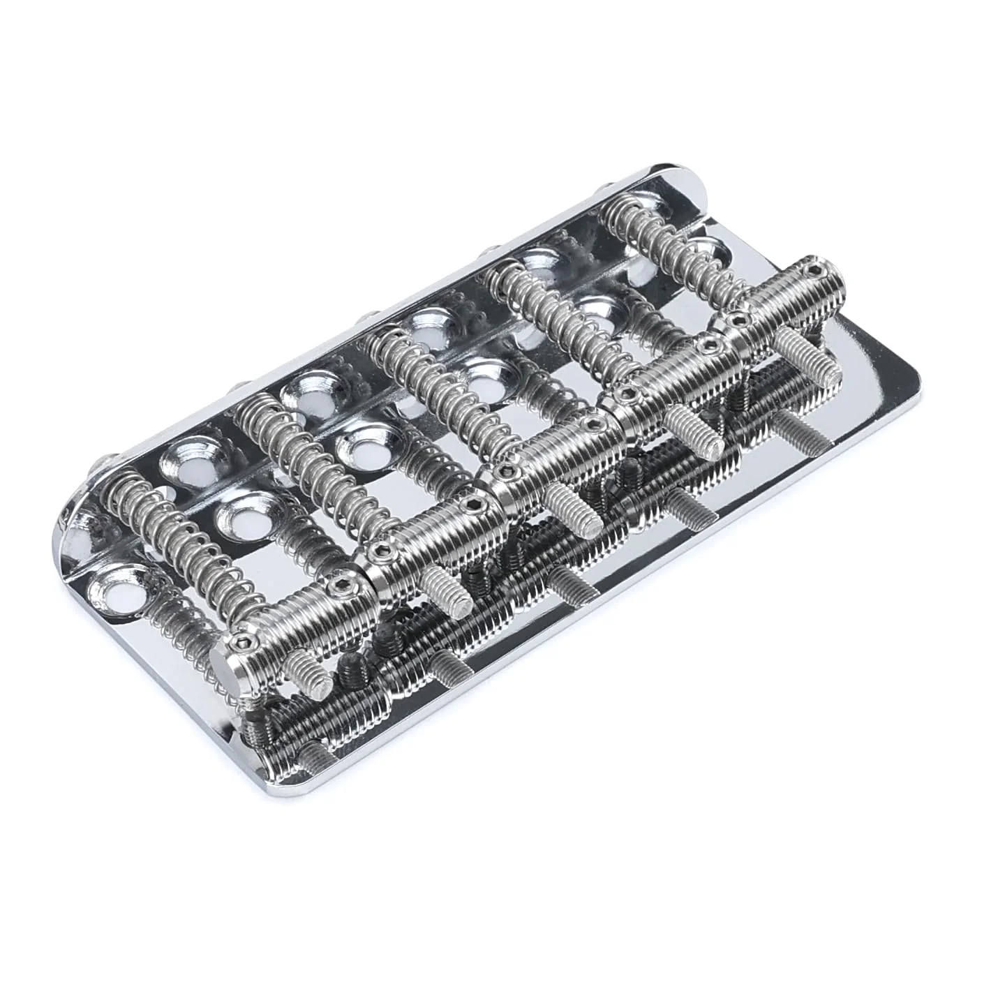 Electric Bass Guitar Bridge with Stainless Steel Threaded Saddles Plate 5 String Fixed Bridge Compatible with Vintage style Fender Jazz Precision Bass Bridge Replacement Parts Chrome 5 Piece - Image 3