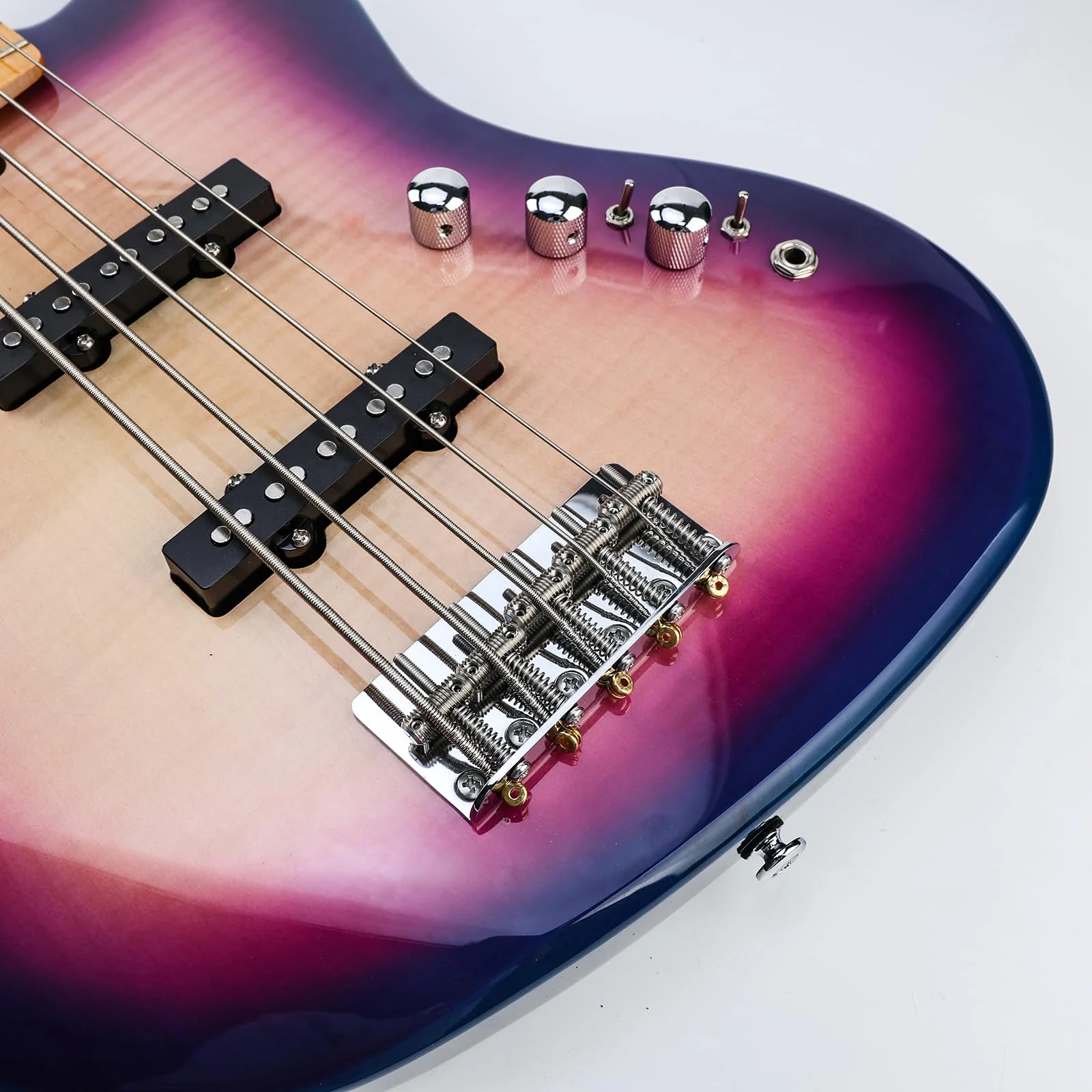 Electric Bass Guitar Bridge with Stainless Steel Threaded Saddles Plate 5 String Fixed Bridge Compatible with Vintage style Fender Jazz Precision Bass Bridge Replacement Parts Chrome 5 Piece - Image 4