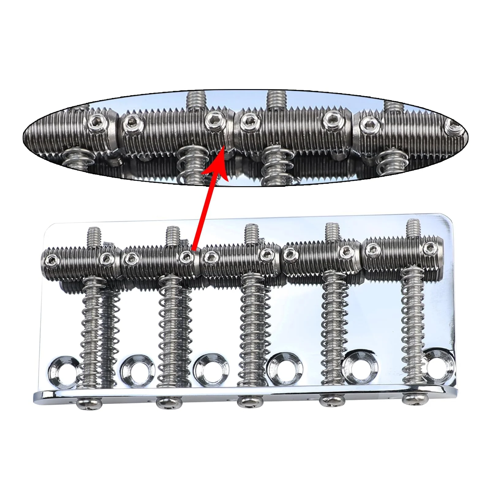 Electric Bass Guitar Bridge with Stainless Steel Threaded Saddles Plate 5 String Fixed Bridge Compatible with Vintage style Fender Jazz Precision Bass Bridge Replacement Parts Chrome 5 Piece - Image 5