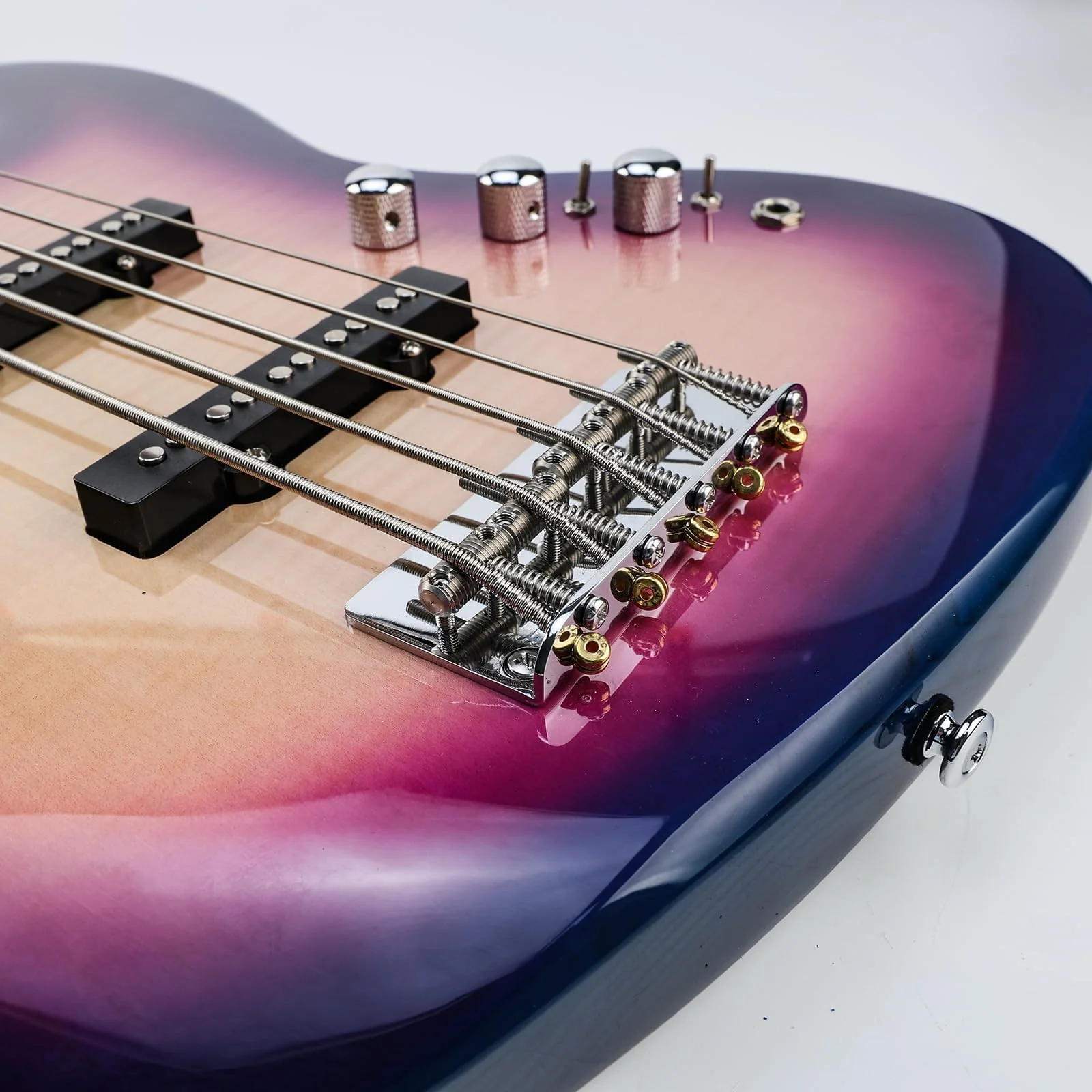 Electric Bass Guitar Bridge with Stainless Steel Threaded Saddles Plate 5 String Fixed Bridge Compatible with Vintage style Fender Jazz Precision Bass Bridge Replacement Parts Chrome 5 Piece - Image 7