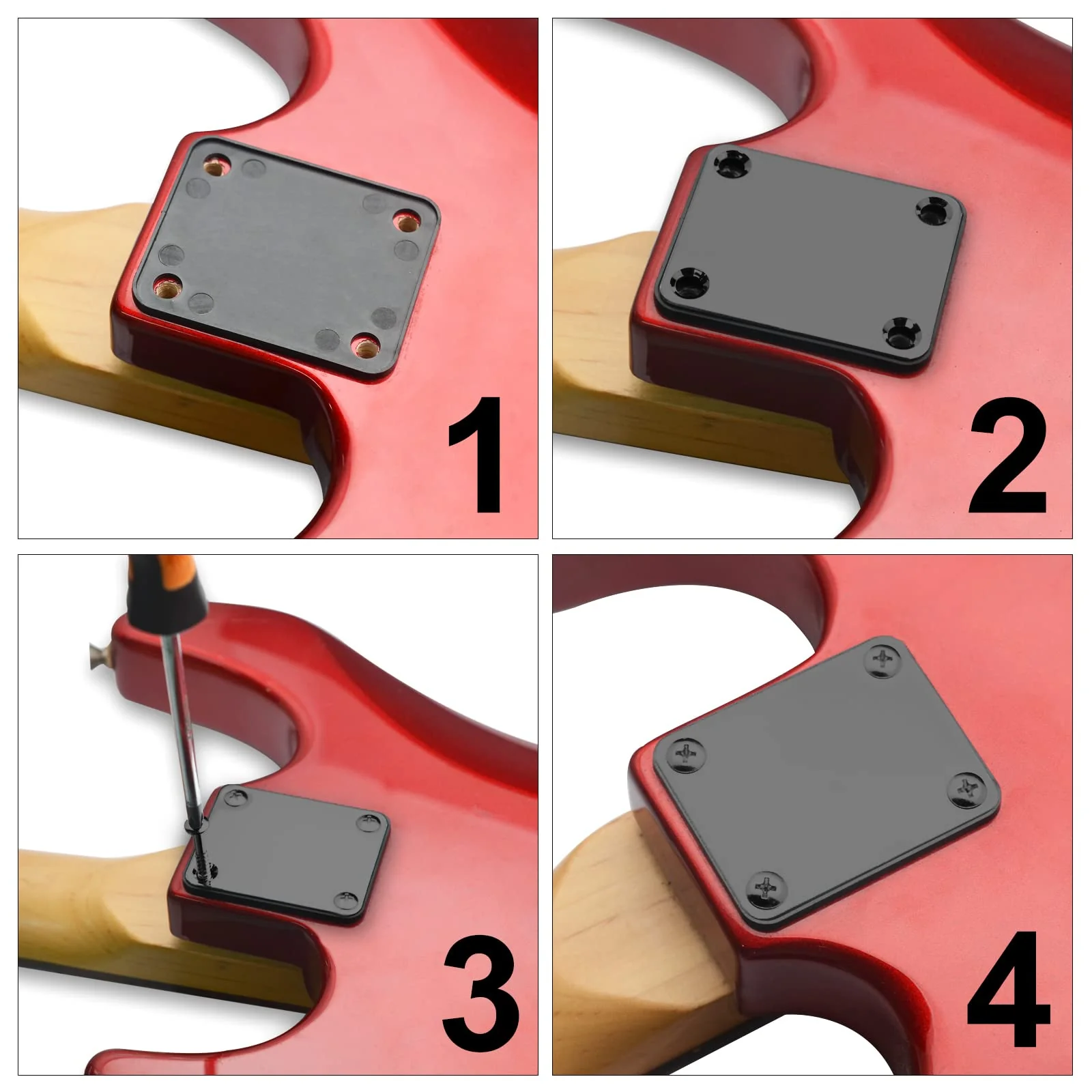 Electric Bass Guitar Neck plate Guitar Neck Joint Connecting Strengthen Plate Guitar Parts (Black) Black - Image 2