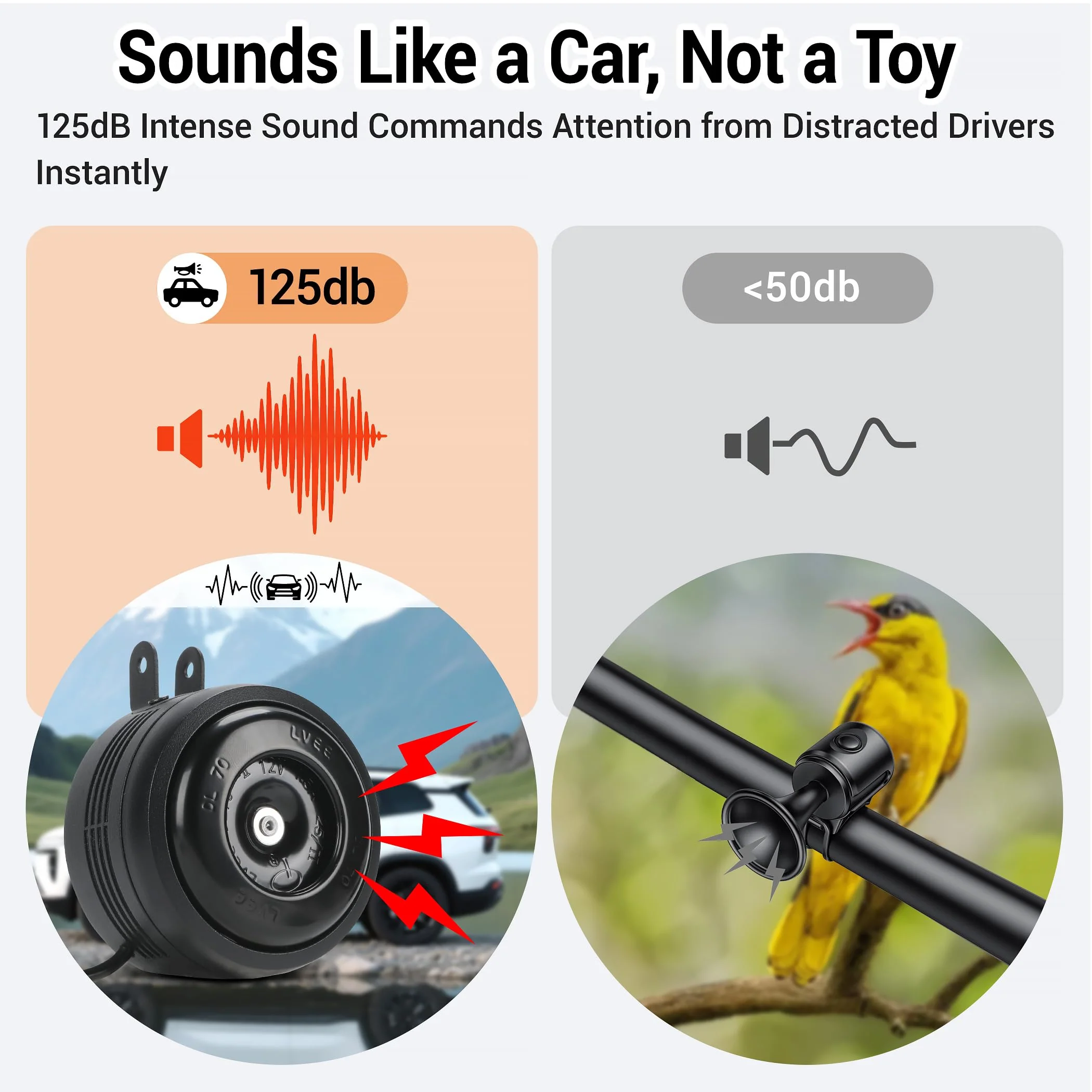 Electric Bike Horn and Alarm System, 125dB, USB-Rechargeable, Waterproof, Remote Control - Image 4