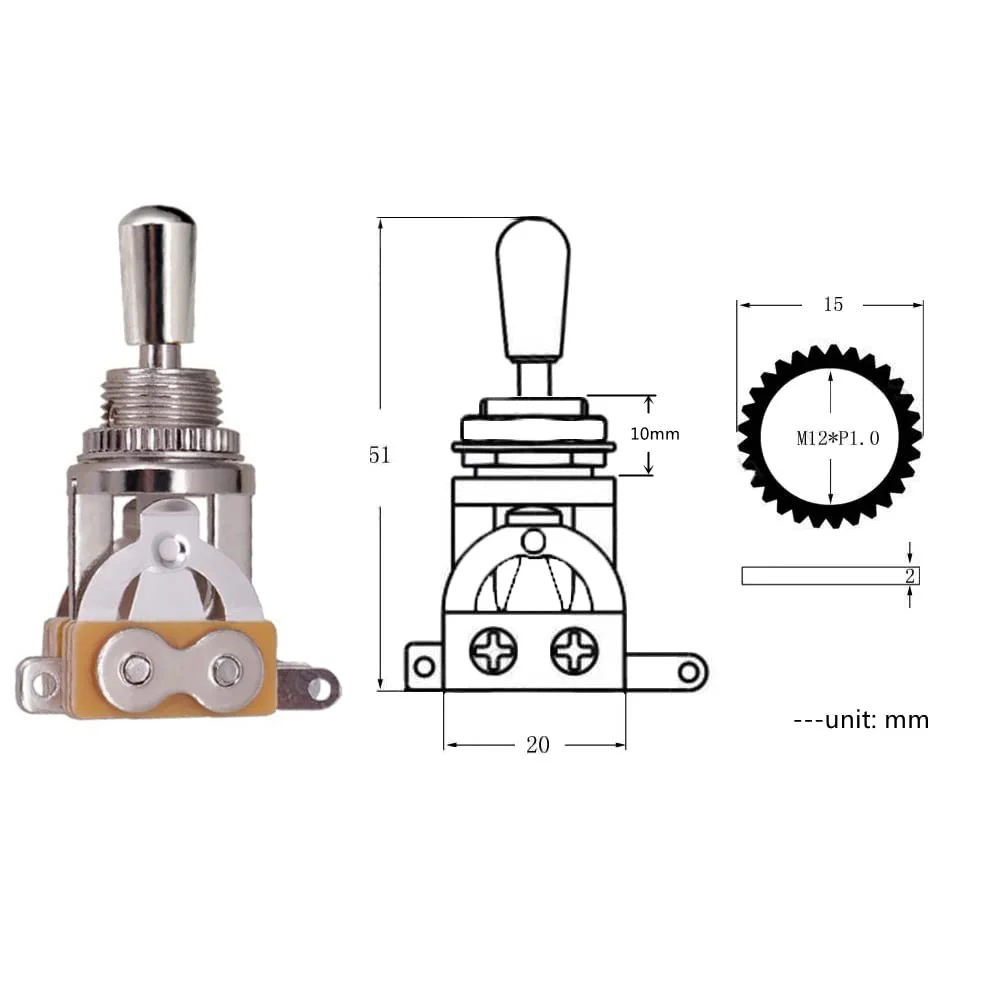 Electric Guitar 3 Way Toggle Switch Pickup Selector Switch with Brass Tip Knob (Chrome) - Image 5
