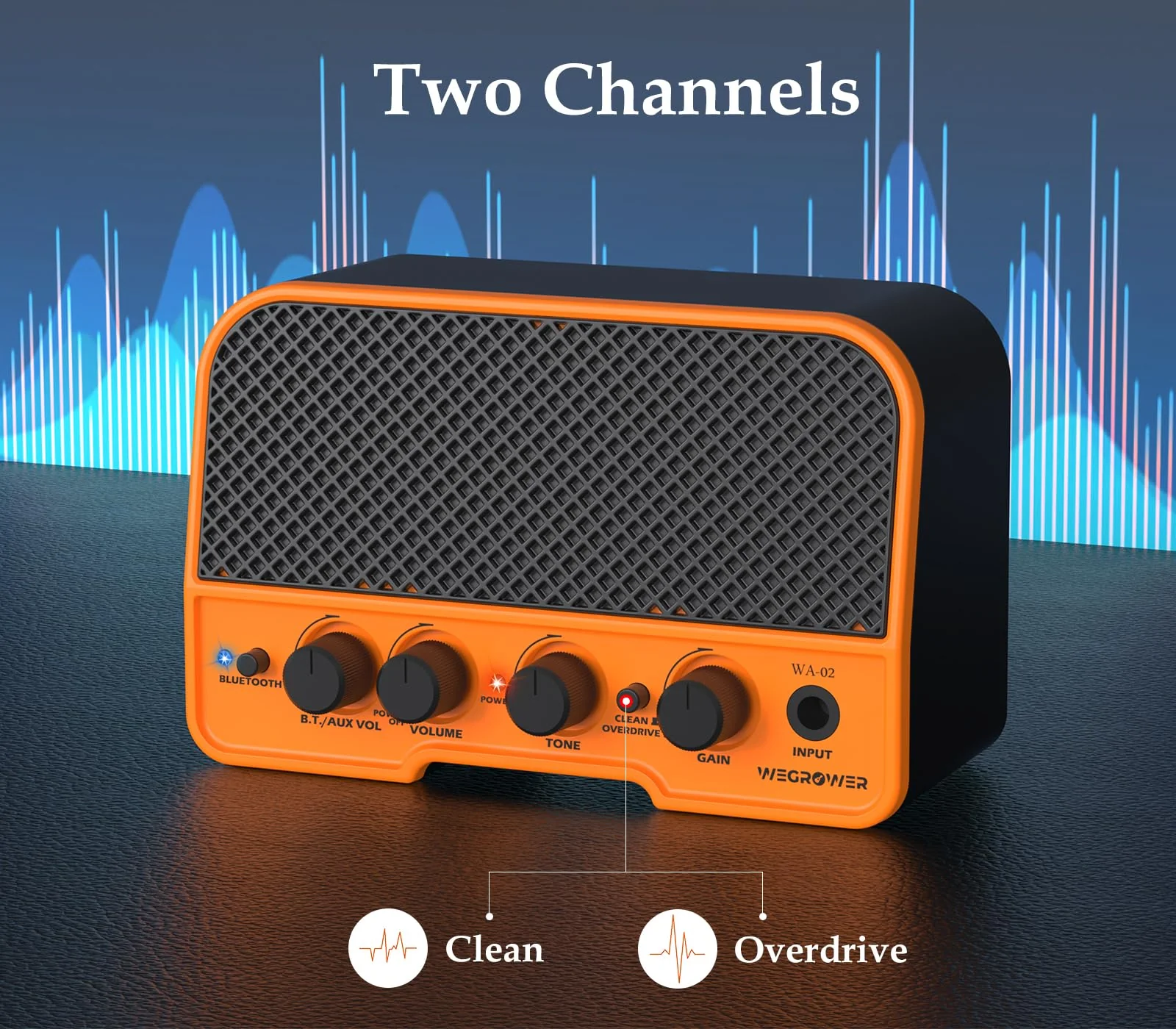 Electric Guitar Amp, Bluetooth 5W Rechargeable Amplifier, Clean &Overdrive Effects 2 Channels with Headphone Output, Small Guitar Amp for Electric Guitars - Image 2