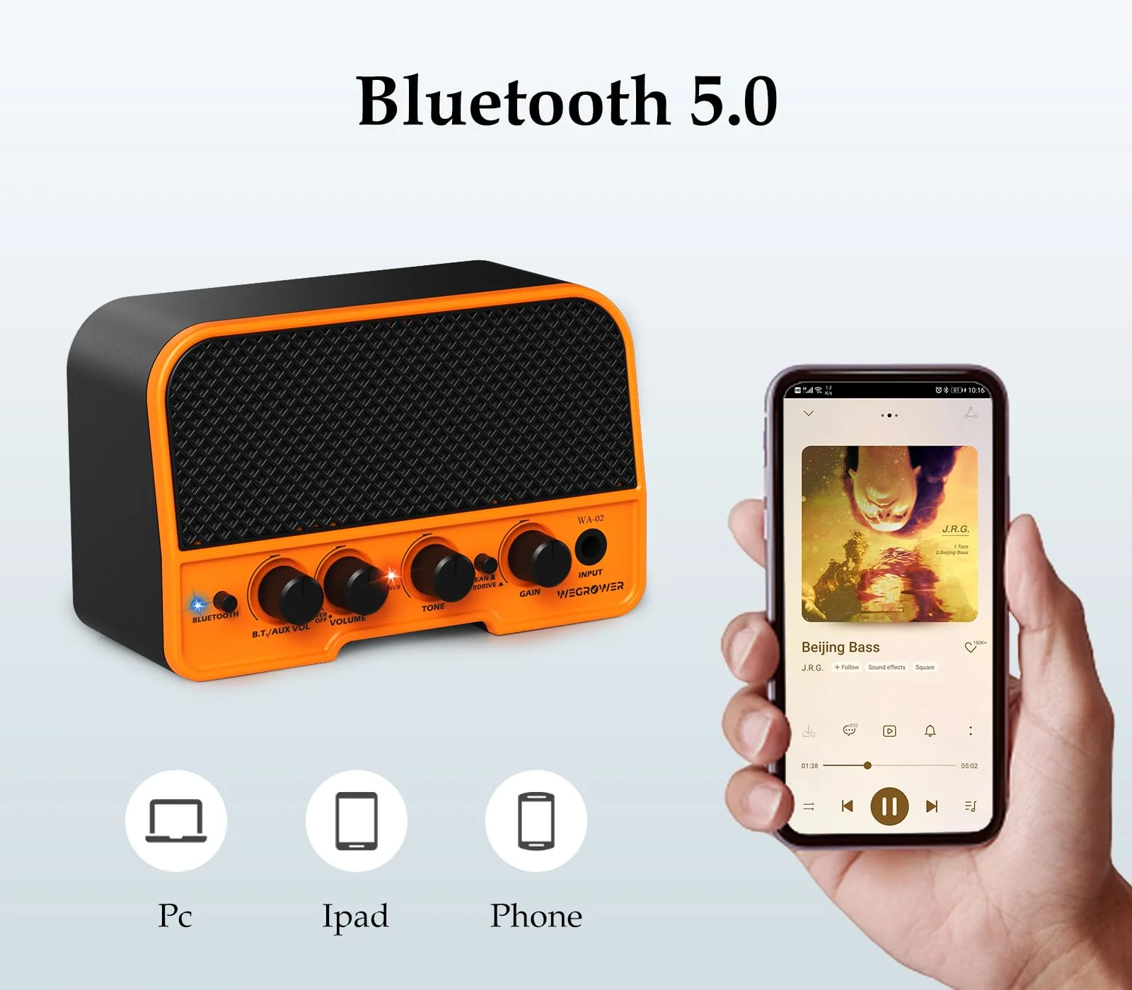 Electric Guitar Amp, Bluetooth 5W Rechargeable Amplifier, Clean &Overdrive Effects 2 Channels with Headphone Output, Small Guitar Amp for Electric Guitars - Image 4