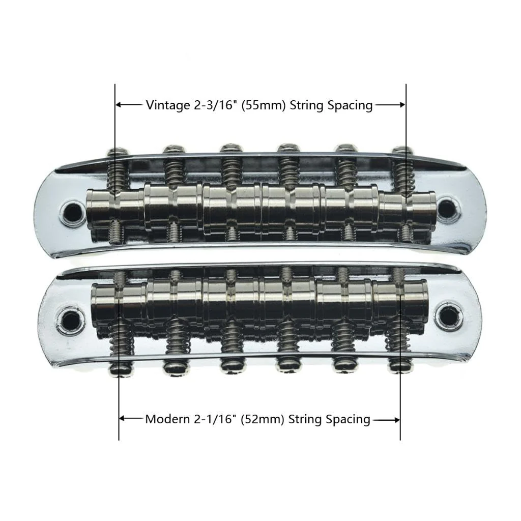 Electric Guitar Bridge Assembly with Barrel Saddles (Fixed Saddle Height) with Modern 52.5mm String Spacing for Jaguar/Jazzmaster Chrome - Image 2