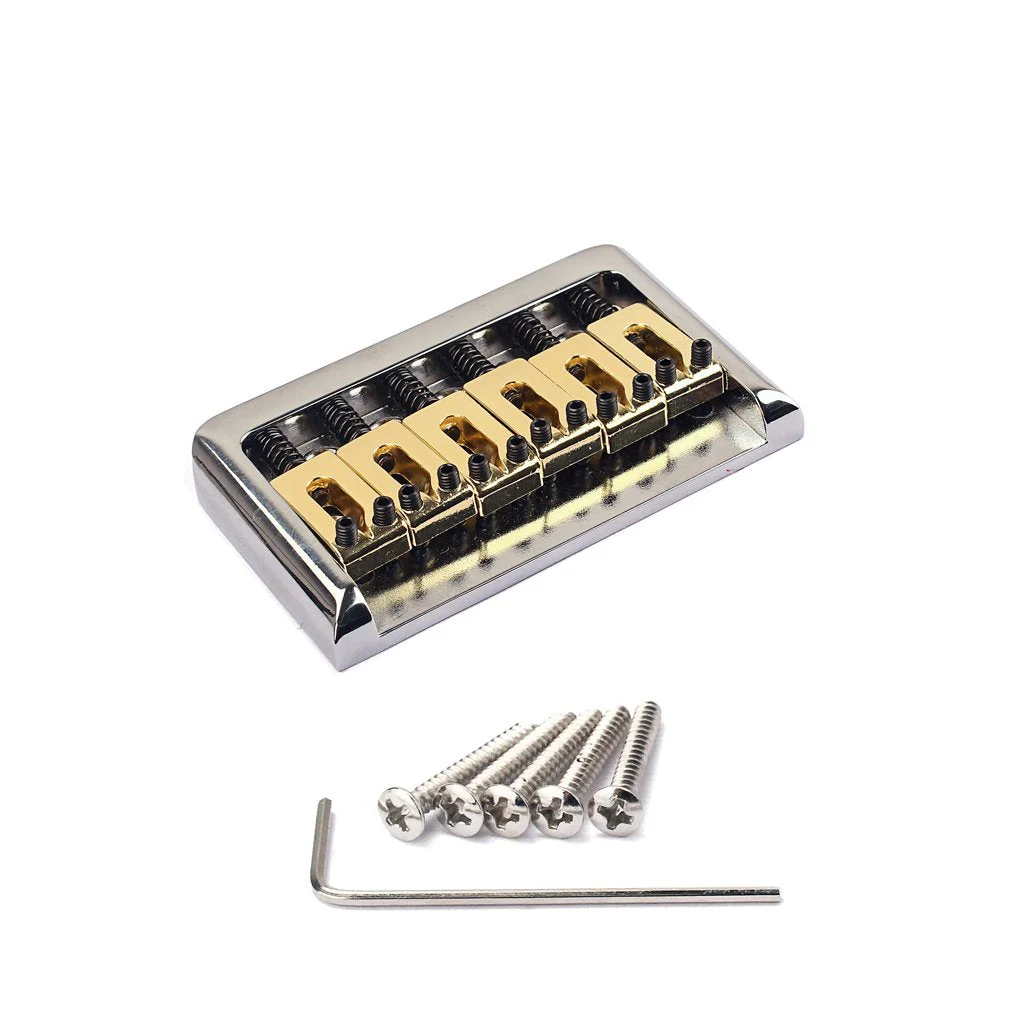 Electric Guitar Bridge Fixed Hardtail Bridge with Brass Saddle for Electric Guitar Replacement Part Chrome Silver+Brass Saddle - Image 2