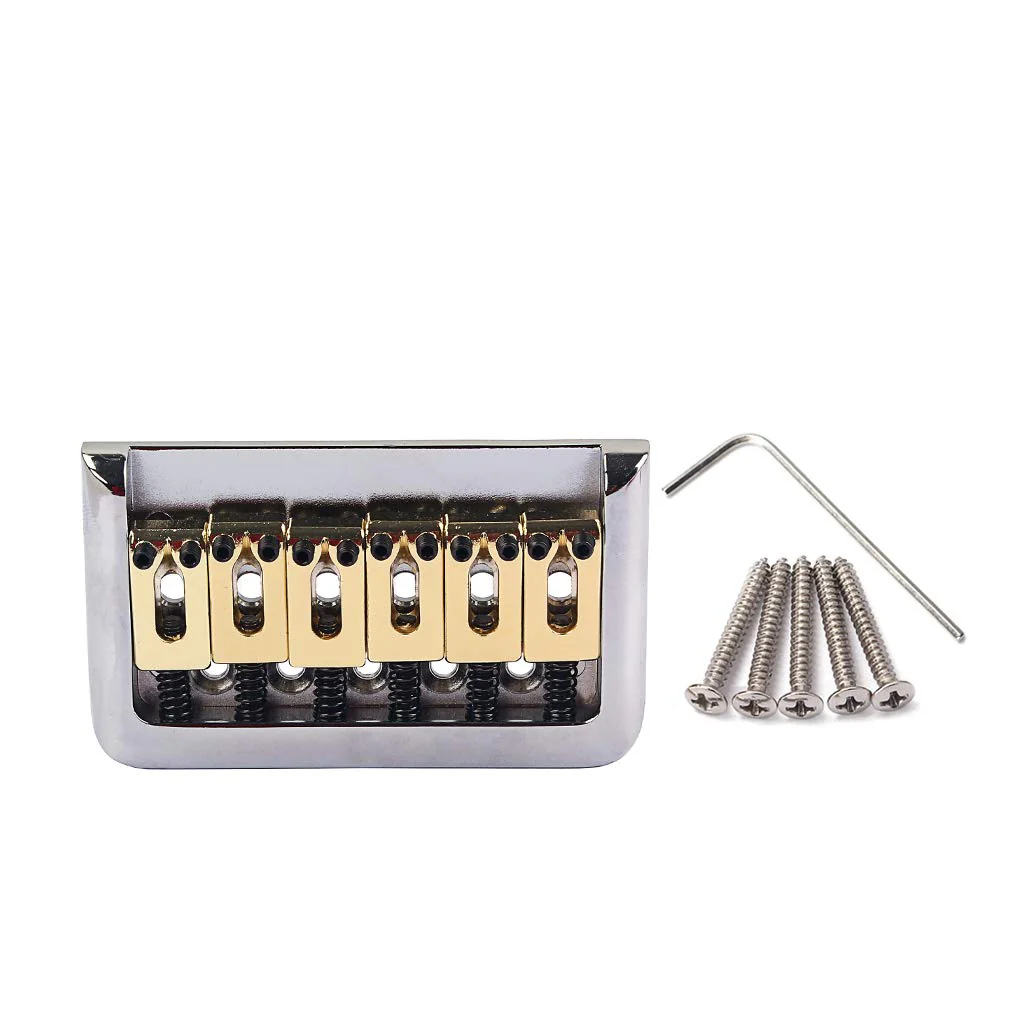 Electric Guitar Bridge Fixed Hardtail Bridge with Brass Saddle for Electric Guitar Replacement Part Chrome Silver+Brass Saddle - Image 3