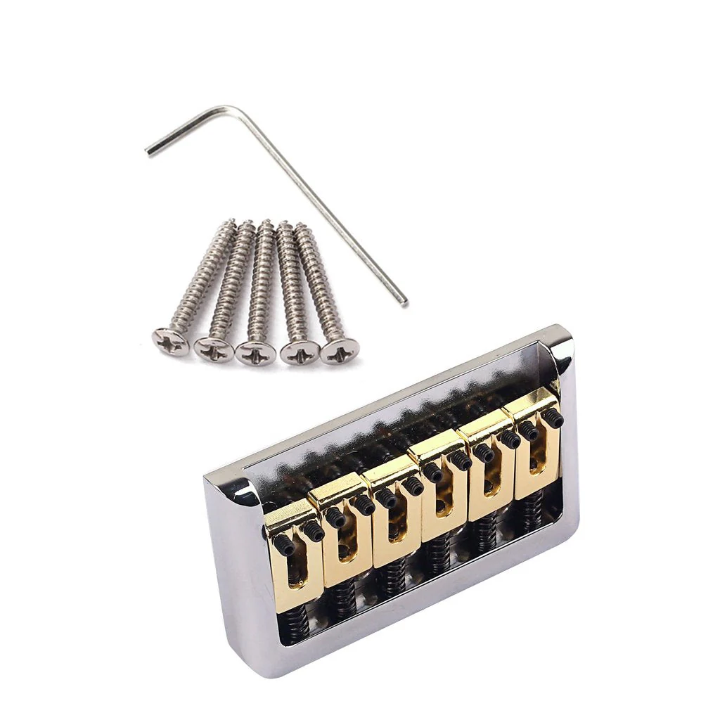 Electric Guitar Bridge Fixed Hardtail Bridge with Brass Saddle for Electric Guitar Replacement Part Chrome Silver+Brass Saddle - Image 4