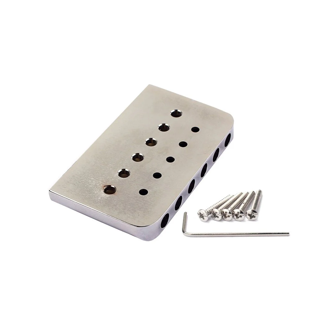 Electric Guitar Bridge Fixed Hardtail Bridge with Brass Saddle for Electric Guitar Replacement Part Chrome Silver+Brass Saddle - Image 5