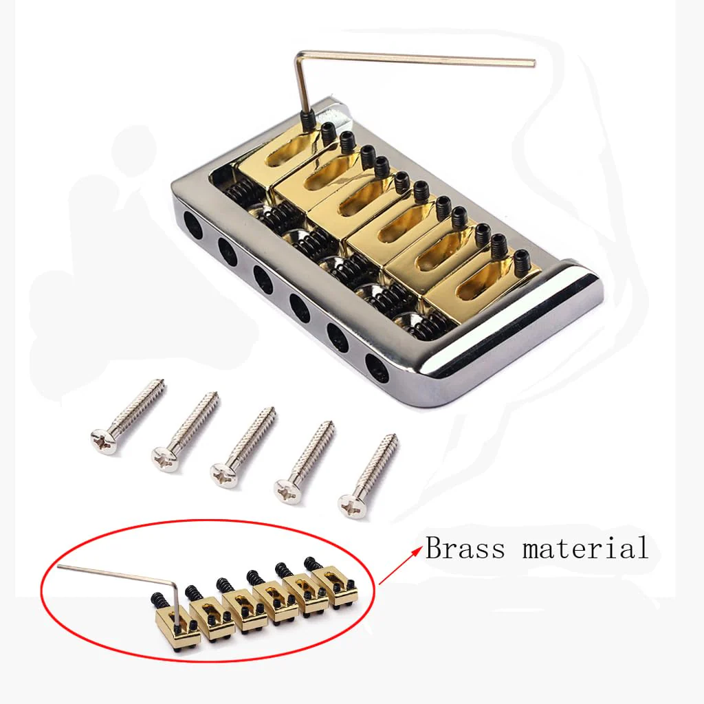 Electric Guitar Bridge Fixed Hardtail Bridge with Brass Saddle for Electric Guitar Replacement Part Chrome Silver+Brass Saddle - Image 6