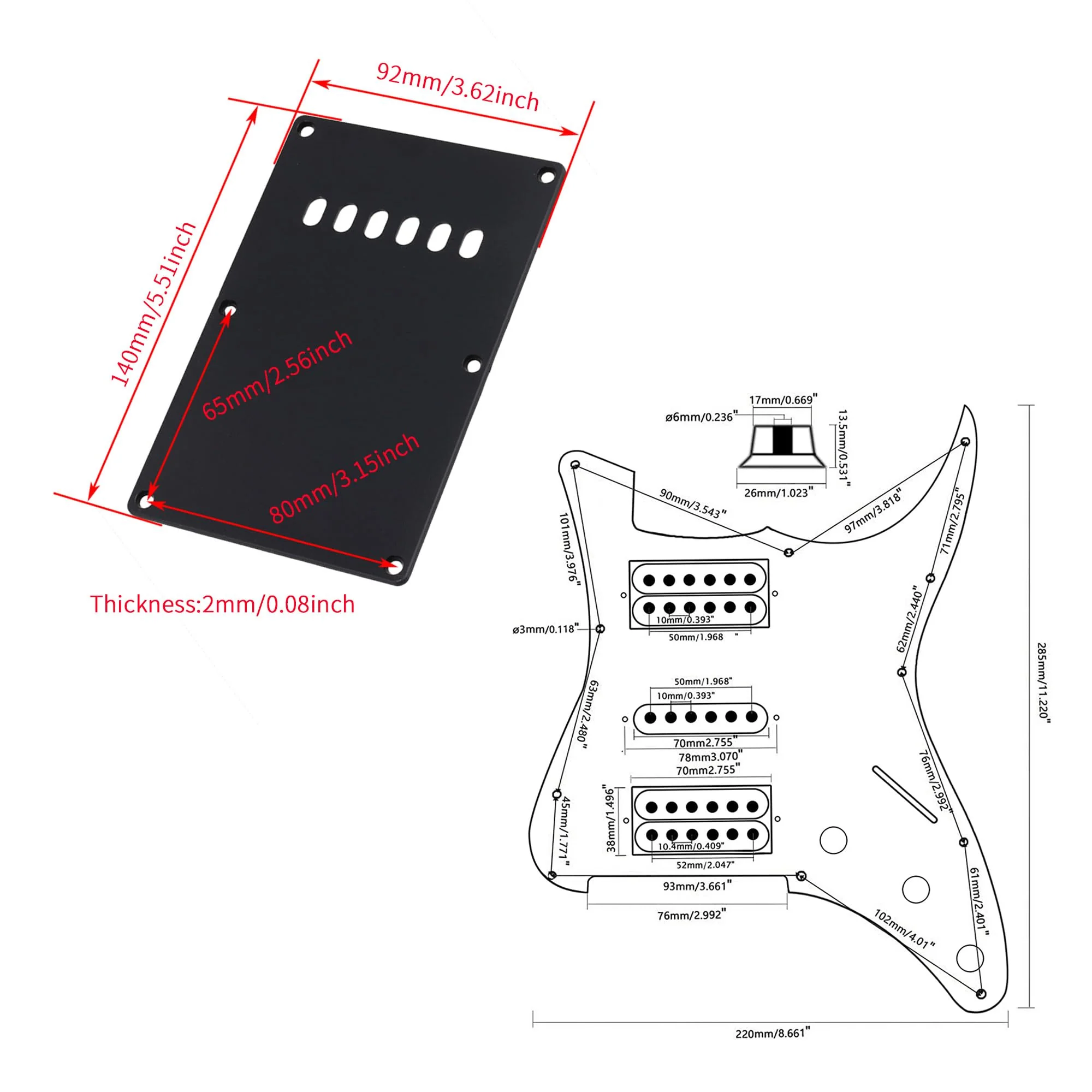 Electric Guitar Pickguard Sets HSH 3 Ply SSS Single Coil and Tremolo Spring Trem Cover Back Plate - Image 3