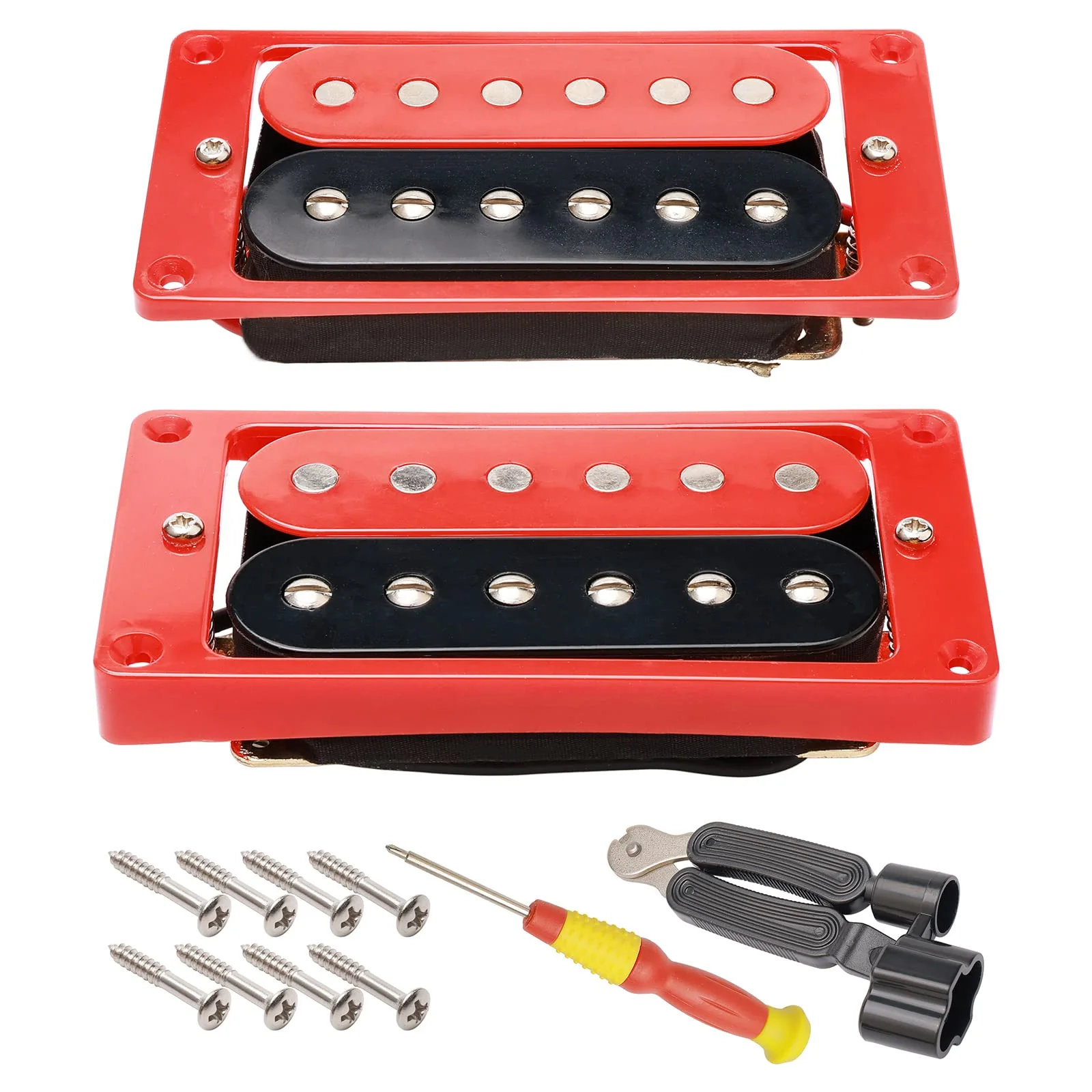 Electric Guitar Pickups Humbucker Double Coil Pickup Guitar Neck Bridge Parts Replacement Set with String Winder and Screwdriver(2PCS, Black and Red)