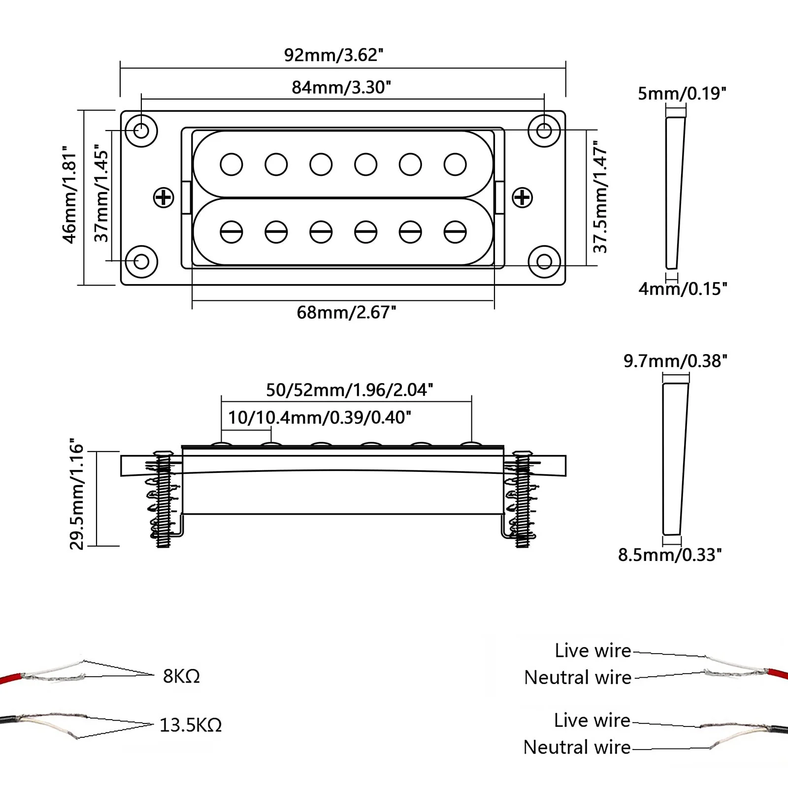 Electric Guitar Pickups Humbucker Double Coil Pickup Guitar Neck Bridge Parts Replacement Set with String Winder and Screwdriver(2PCS, Black and Red) - Image 2