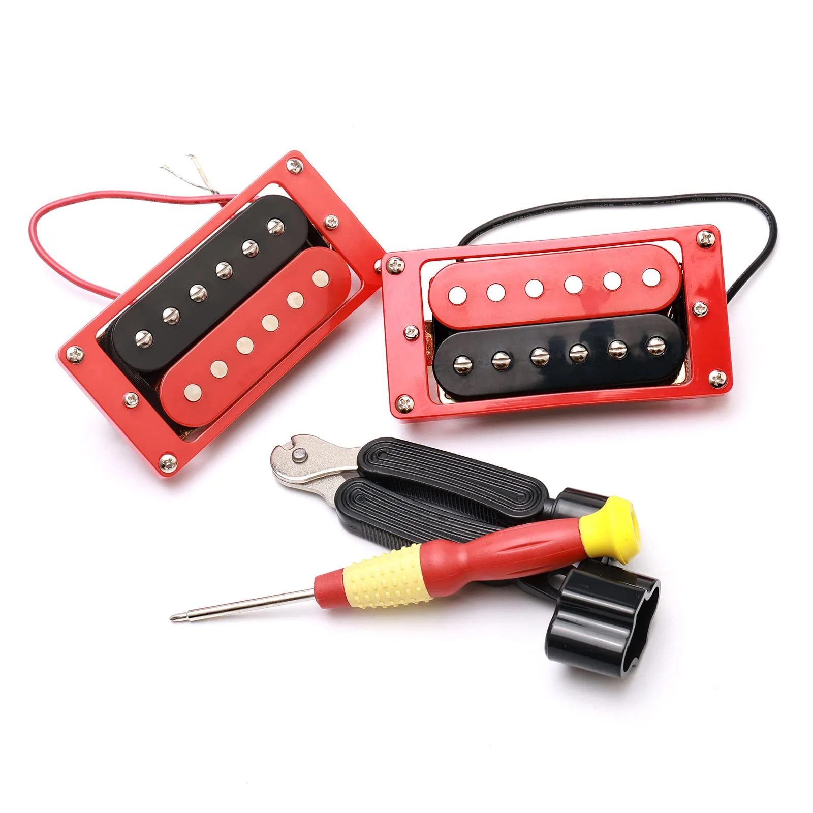 Electric Guitar Pickups Humbucker Double Coil Pickup Guitar Neck Bridge Parts Replacement Set with String Winder and Screwdriver(2PCS, Black and Red) - Image 3