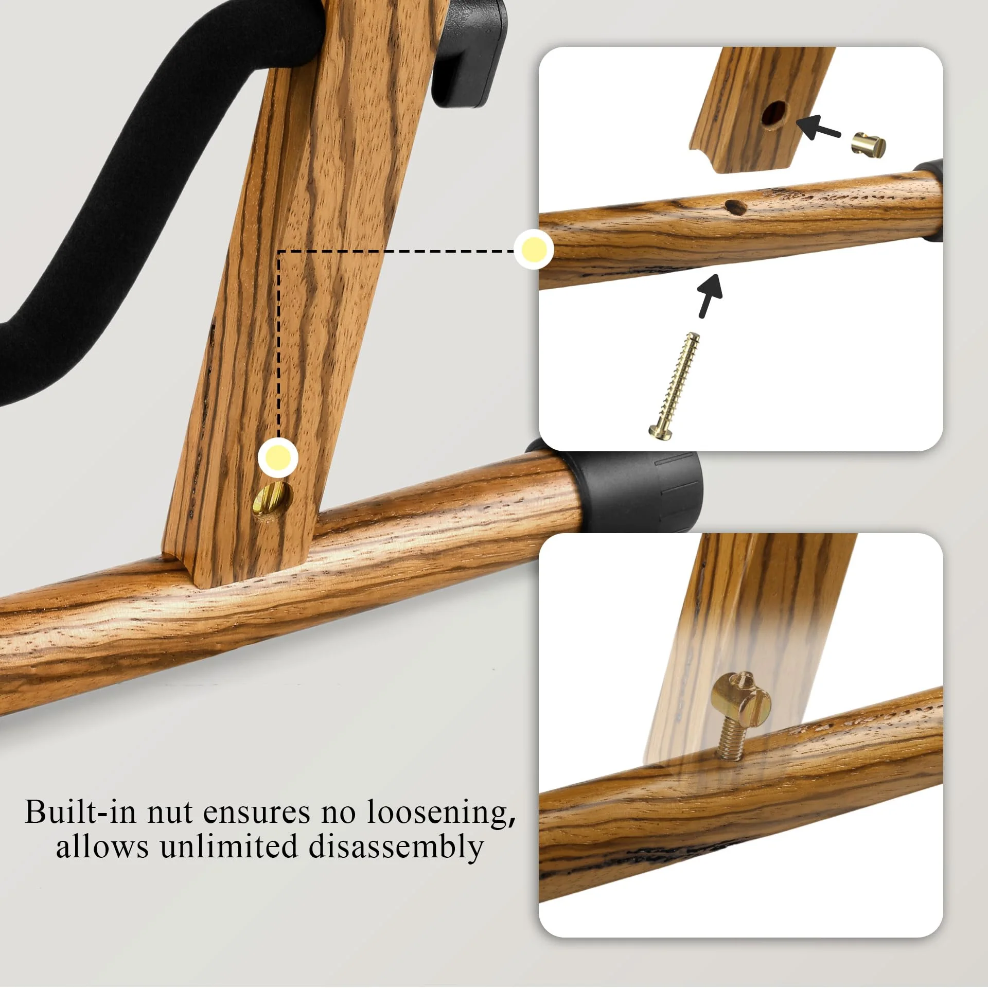 Electric Guitar Stand, Bass Guitar Stand, A Frame Wooden Floor Stand for Bass, Electric Guitar with Soft foam and Non-slip Base Rubber, Electric Guitar Bass Stand for Studio, Living Room, Zebrawood Electric Guitar & Bass - Image 2
