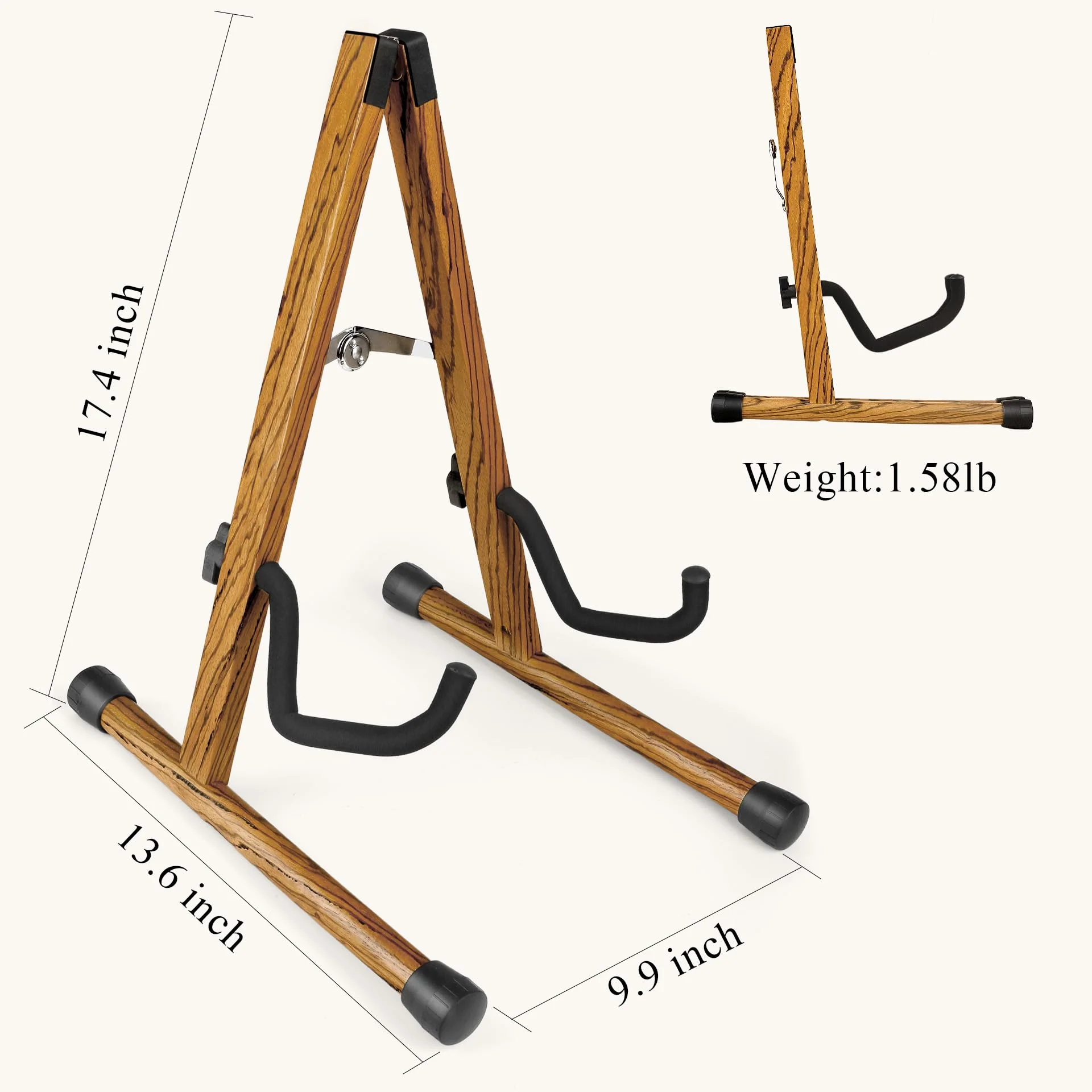 Electric Guitar Stand, Bass Guitar Stand, A Frame Wooden Floor Stand for Bass, Electric Guitar with Soft foam and Non-slip Base Rubber, Electric Guitar Bass Stand for Studio, Living Room, Zebrawood Electric Guitar & Bass - Image 4