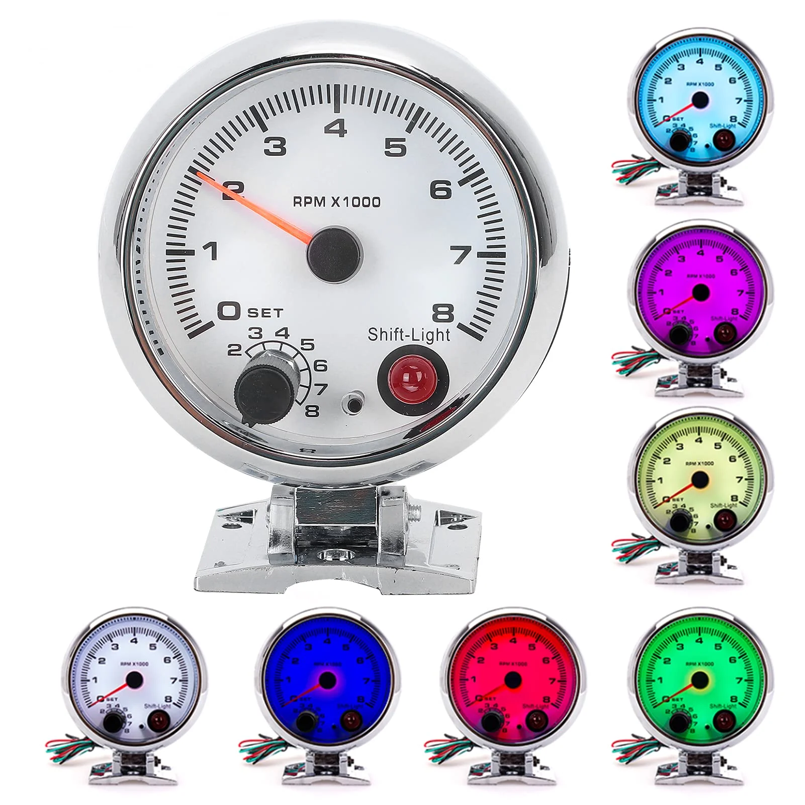 Electrical Tachometer 3.75In 0-8000 Rpm 7 Color Background Lights For 4/6/8 Cylinder 12V Gasoline Powered Vehicles - Image 6