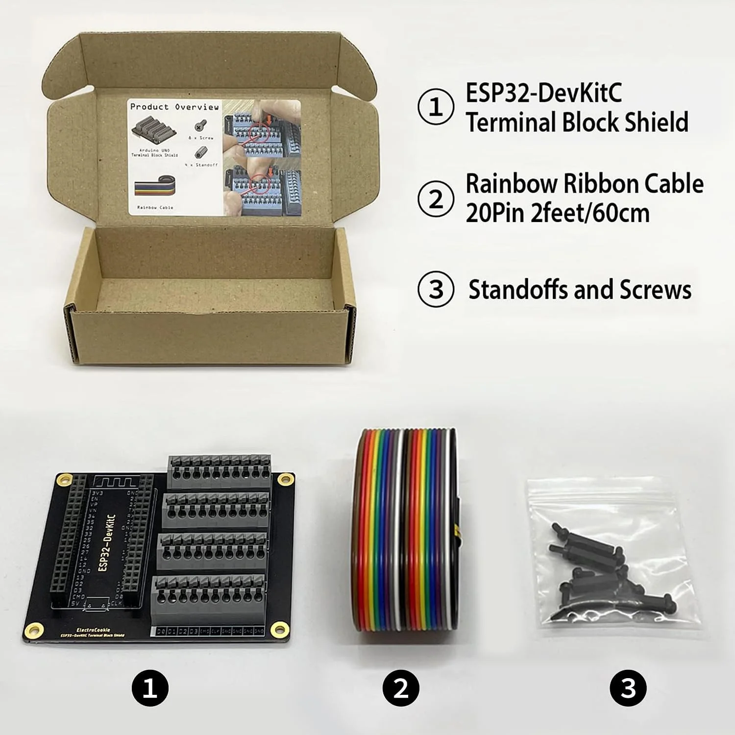 ElectroCookie ESP32 Terminal Block Shield Kit, Compatible for ESP32-DevKitC, Push-in Simple Spring Connector Expansion PCB Module - Image 3