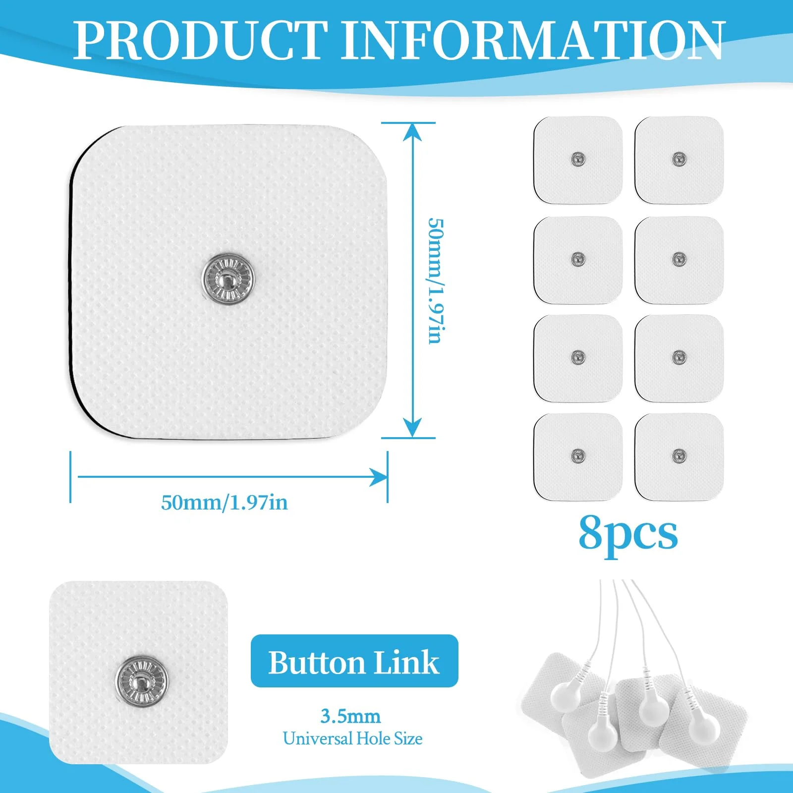 Electrode Pads Adhesive Electrodes 5 x 5 cm with 3.5 mm Snap Push Button 8 Compatible with TENS Devices and EMS Trainers Reusable - Image 2