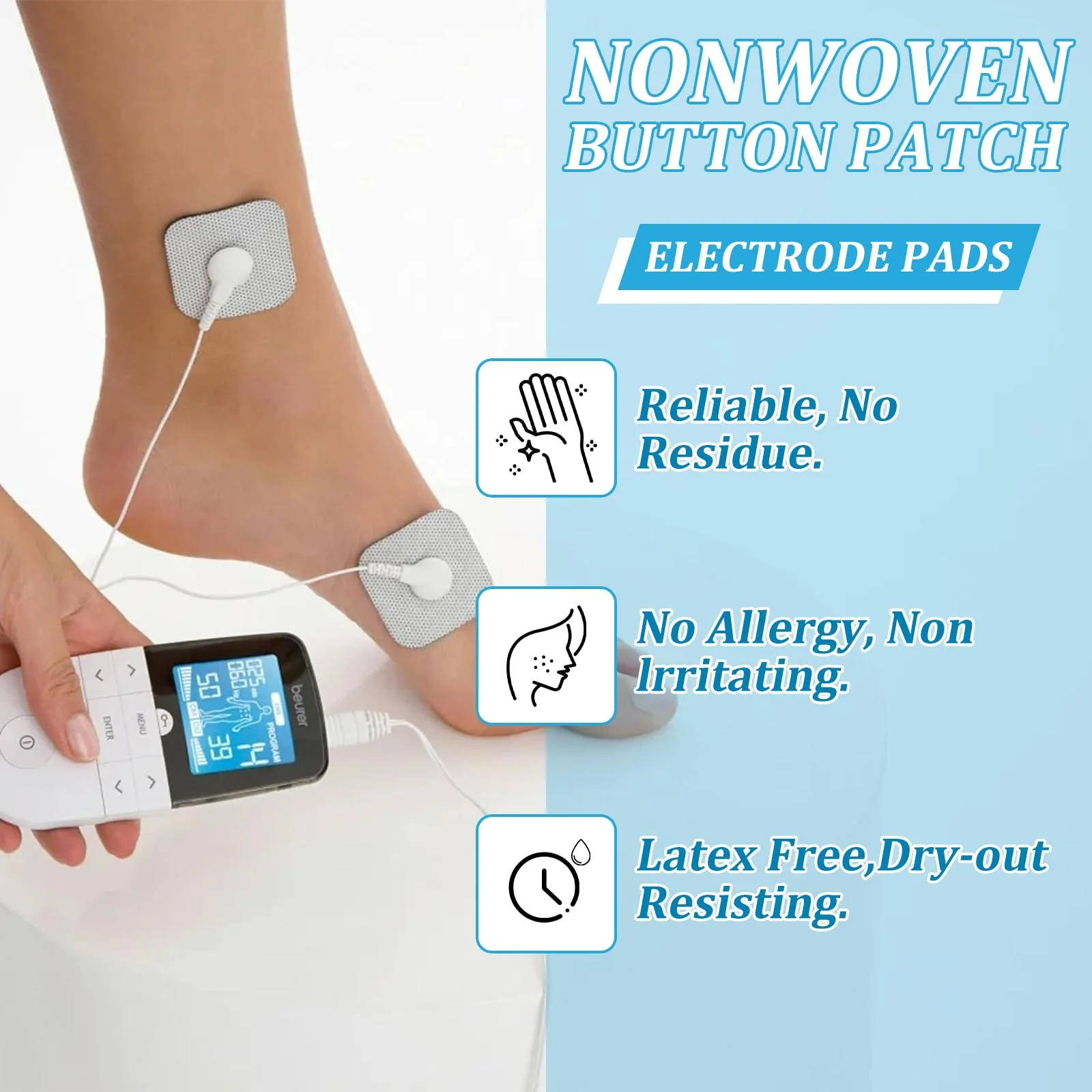 Electrode Pads Adhesive Electrodes 5 x 5 cm with 3.5 mm Snap Push Button 8 Compatible with TENS Devices and EMS Trainers Reusable - Image 3