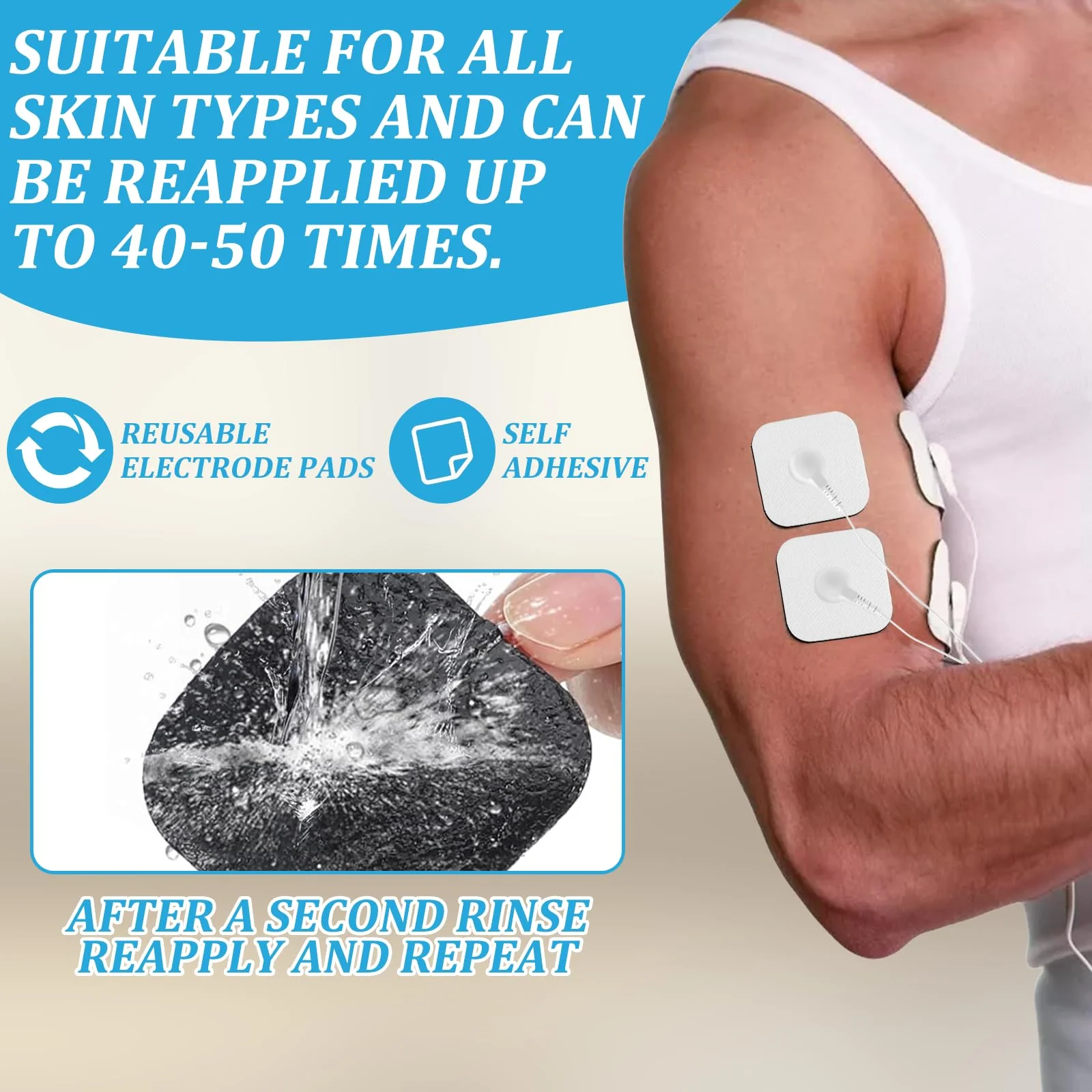 Electrode Pads Adhesive Electrodes 5 x 5 cm with 3.5 mm Snap Push Button 8 Compatible with TENS Devices and EMS Trainers Reusable - Image 5