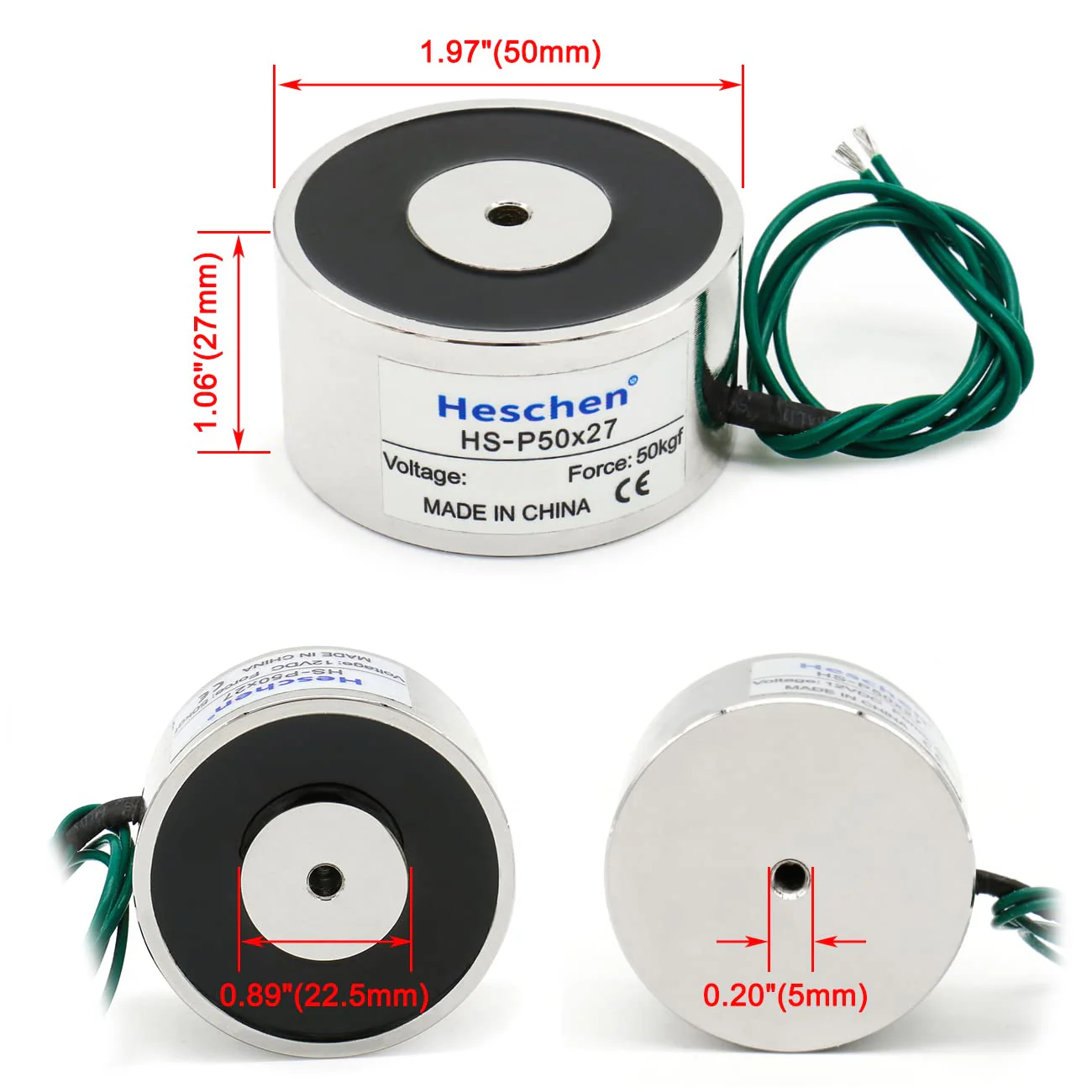 Electromagnet Magnet Solenoid P50/27, OD: 50mm, DC 24V, 50Kg/110 lb - Image 4
