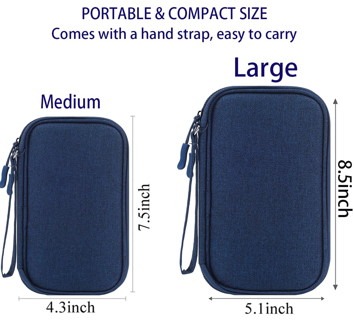 Electronic Bag Travel Cable Accessories Bag Waterproof Double Layer Electronics Organizer Portable Storage Case for Cable, USB, Cord, Charger, Phone, Power Bank, Earphone (Navy Blue, Large) Navy Blue - Image 2