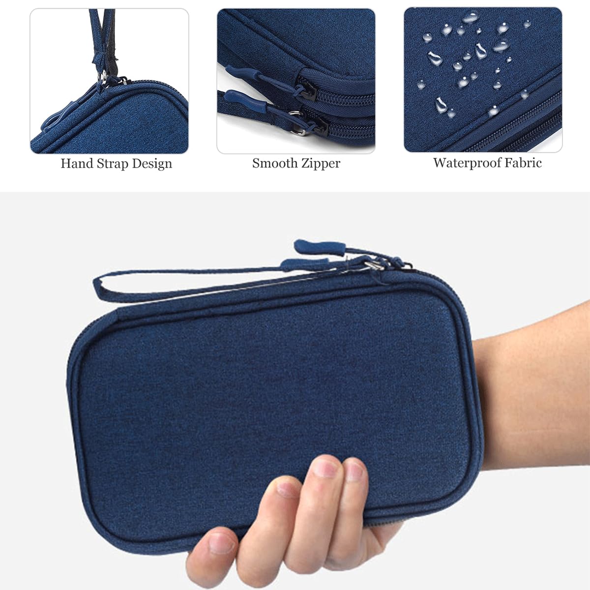 Electronic Bag Travel Cable Accessories Bag Waterproof Double Layer Electronics Organizer Portable Storage Case for Cable, USB, Cord, Charger, Phone, Power Bank, Earphone (Navy Blue, Large) Navy Blue - Image 7