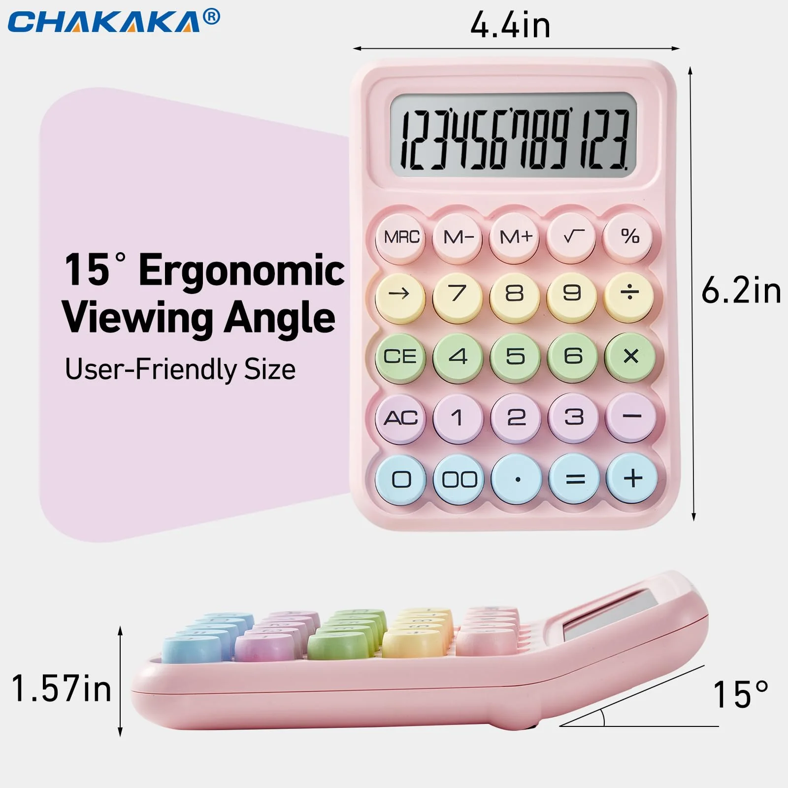 Electronic Calculator,12 Digits Large LCD Display Small Desktop Calculator,Pink Basic Calculators with Big Buttons,Easy to Press Mechanical Switch Calculator Office Supplies for Home and School (Pink) - Image 2
