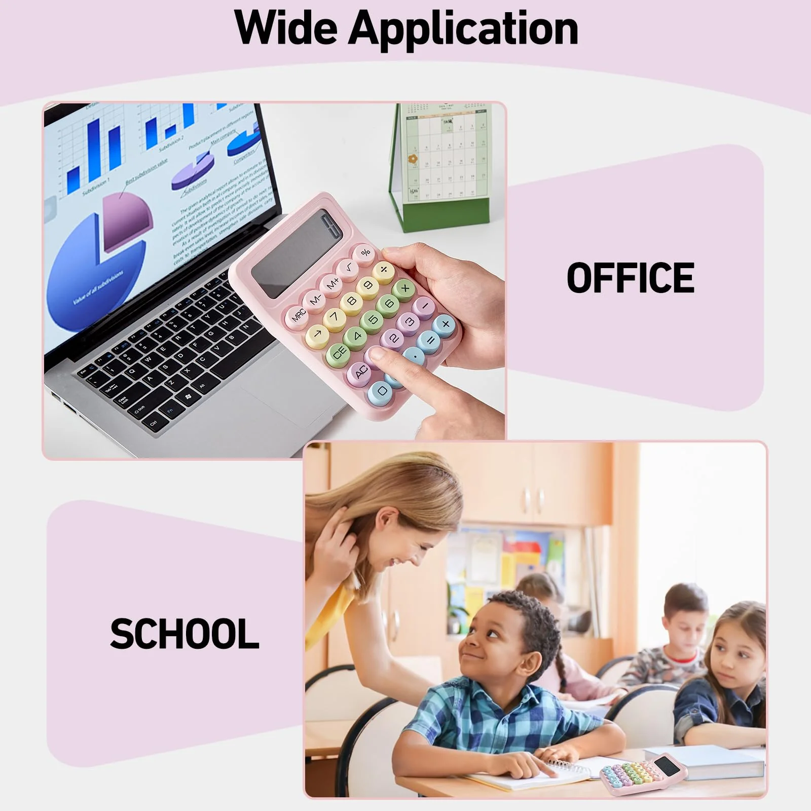 Electronic Calculator,12 Digits Large LCD Display Small Desktop Calculator,Pink Basic Calculators with Big Buttons,Easy to Press Mechanical Switch Calculator Office Supplies for Home and School (Pink) - Image 6