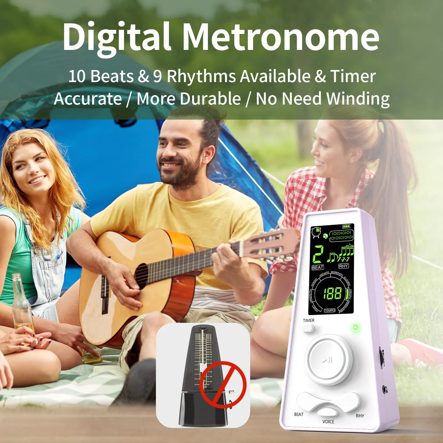 Electronic Digital Metronome for Musicians Piano Guitar Violin Instrument Vocal Counting Timer & Volume & Beat Speed Adjustable Universal Macaron Purple - Image 2