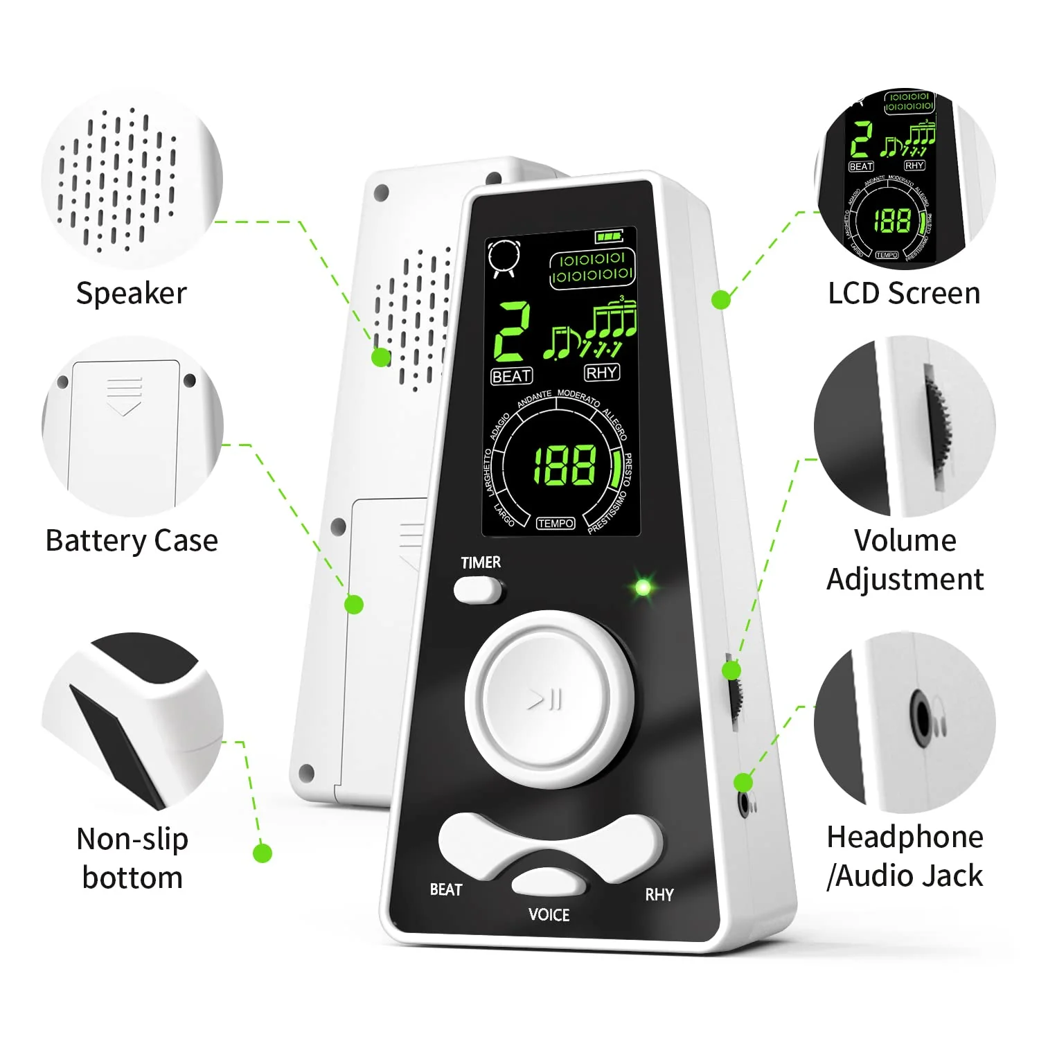Electronic Digital Metronome for Musicians Piano Guitar Violin Instrument Vocal Counting Timer & Volume & Beat Speed Adjustable Universal Macaron Purple - Image 4