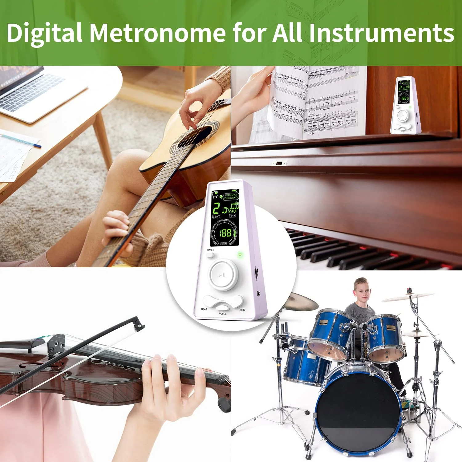 Electronic Digital Metronome for Musicians Piano Guitar Violin Instrument Vocal Counting Timer & Volume & Beat Speed Adjustable Universal Macaron Purple - Image 7