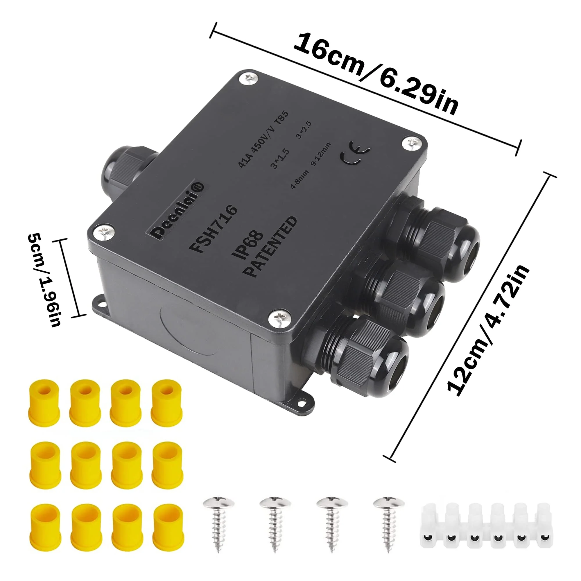 Elezenioc Junction Box Waterproof IP68, 4-Way Junction Box Outdoor Waterproof Cable Connector Outdoor Electrical Outdoor Distribution Box, Earth Cable Terminal Box, 4 mm - 12 mm (4 Way) 4 Way - Image 2