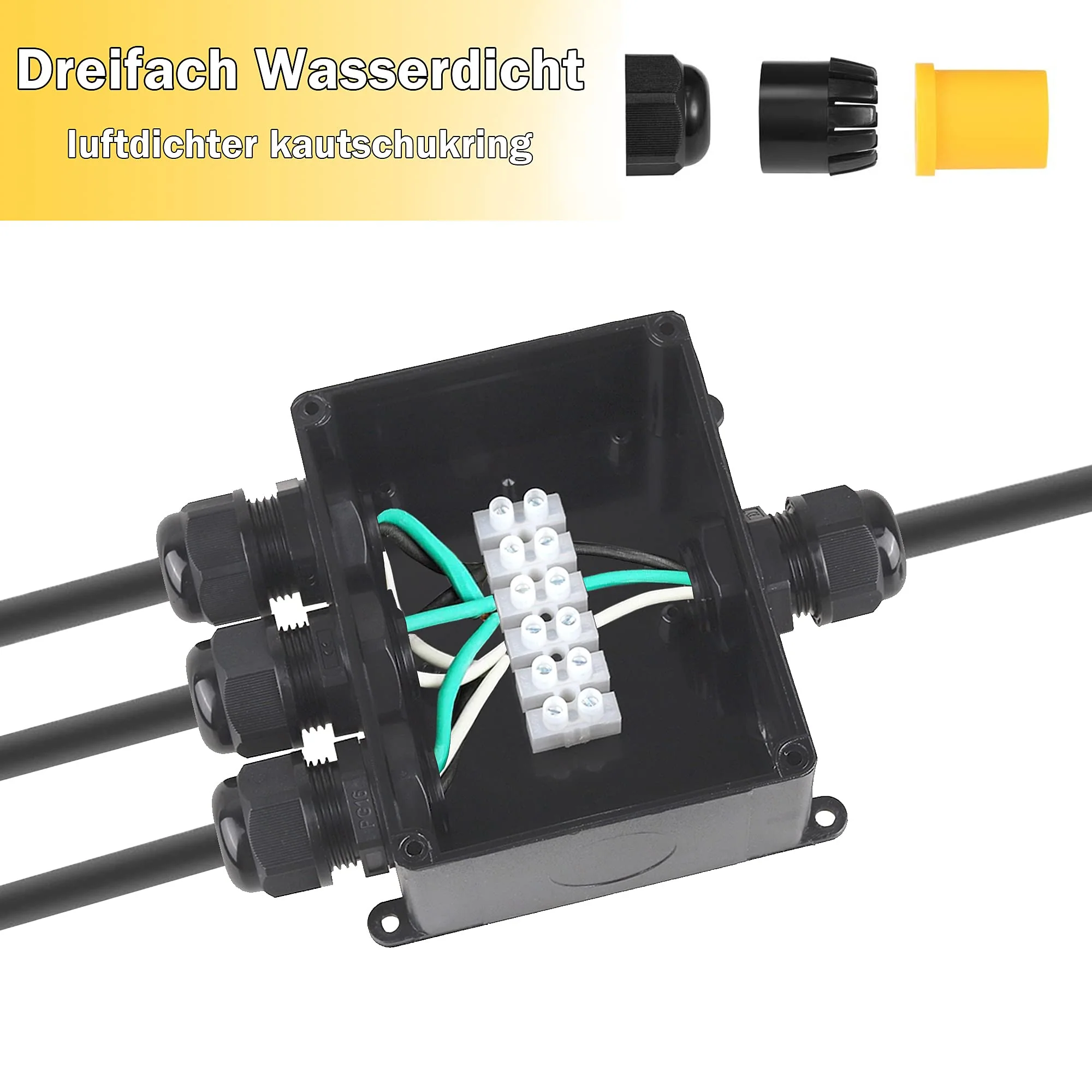 Elezenioc Junction Box Waterproof IP68, 4-Way Junction Box Outdoor Waterproof Cable Connector Outdoor Electrical Outdoor Distribution Box, Earth Cable Terminal Box, 4 mm - 12 mm (4 Way) 4 Way - Image 5