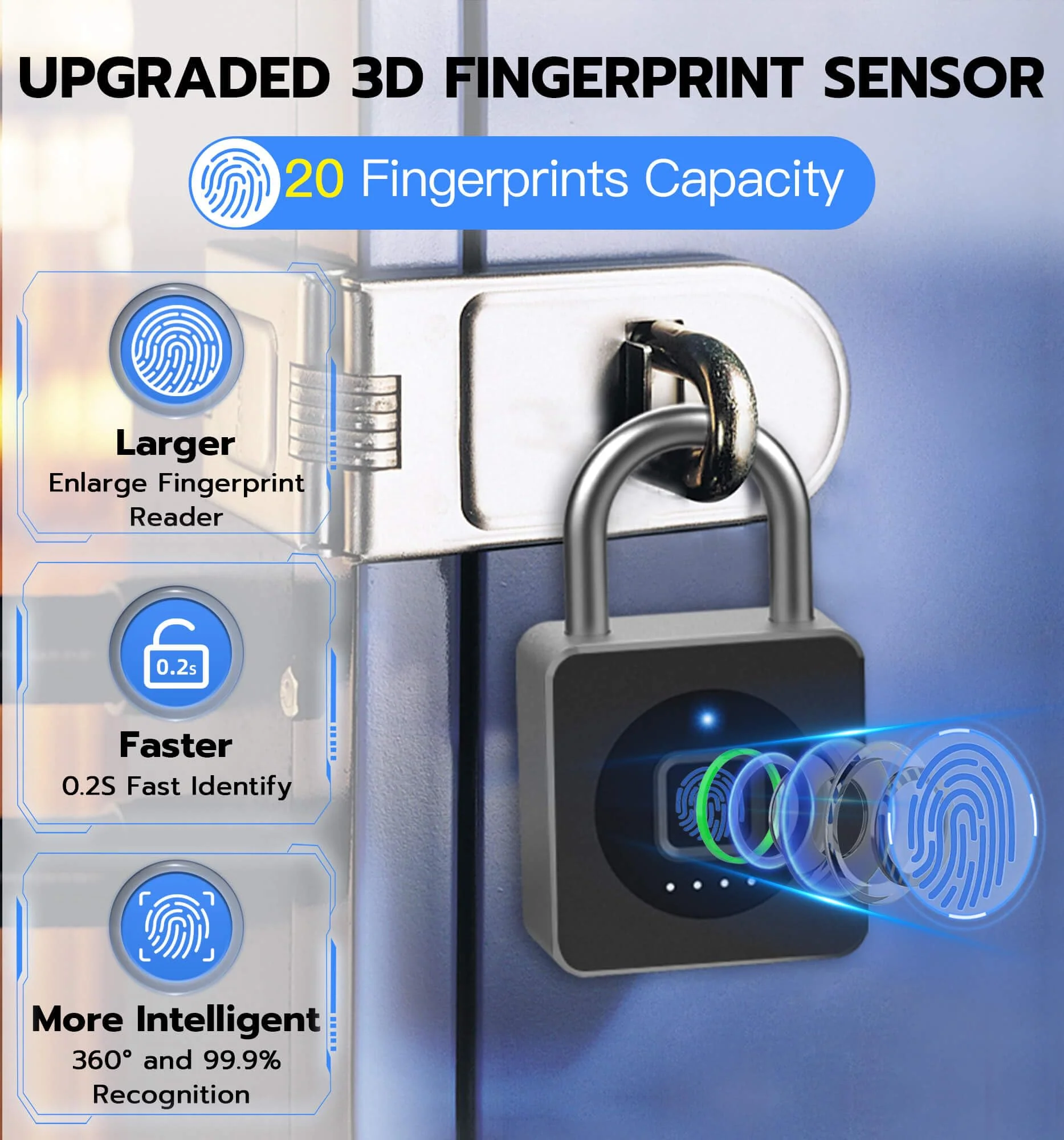 eLinkSmart Fingerprint Gym Locker Lock, Keyless Biometric Padlock, Weatherproof Electronic Digital Bluetooth App Smart Combo Pad Lock for Outdoor Fence Gate School Locker Storage Pool Shed - Black - Image 3