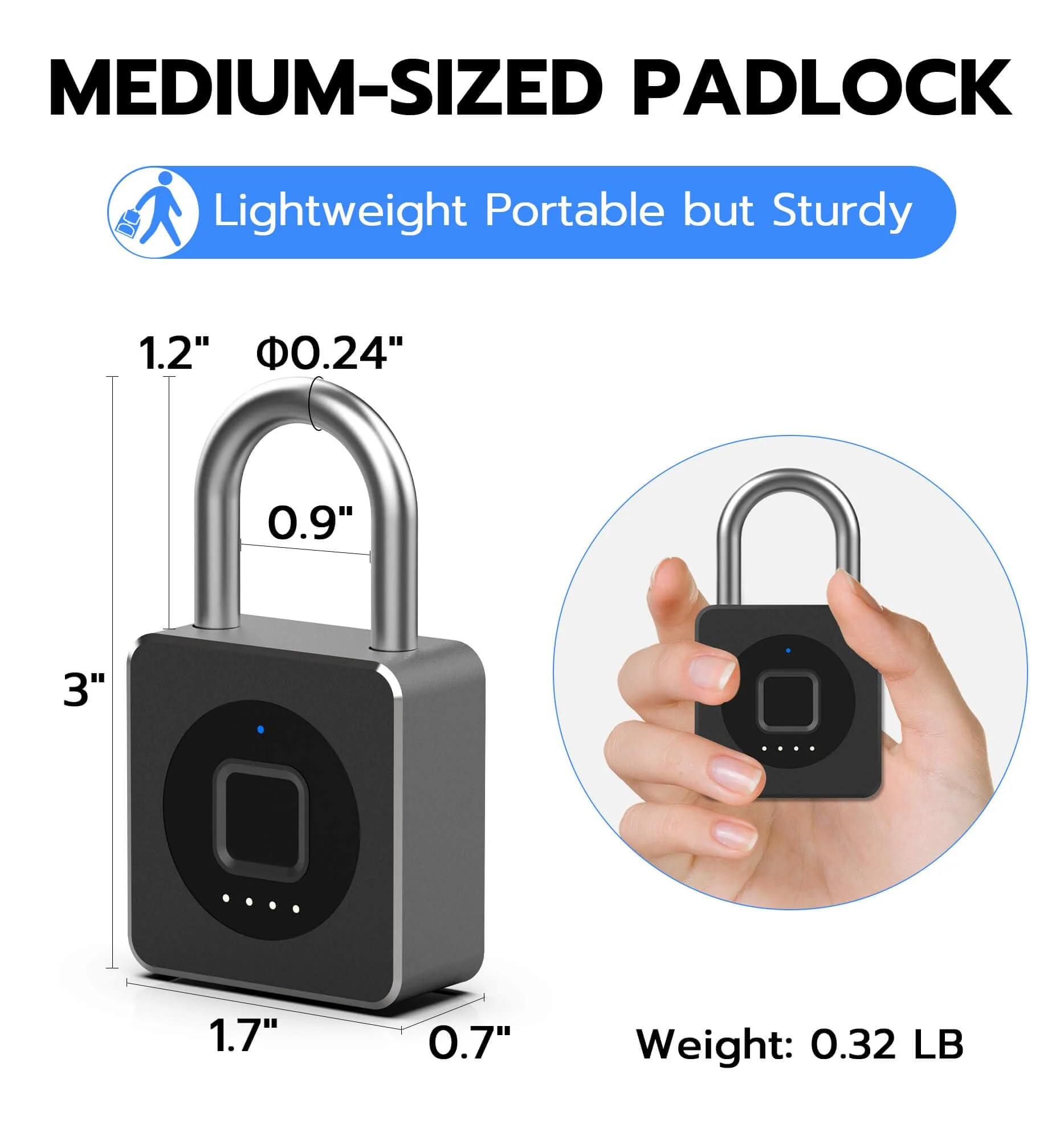 eLinkSmart Fingerprint Gym Locker Lock, Keyless Biometric Padlock, Weatherproof Electronic Digital Bluetooth App Smart Combo Pad Lock for Outdoor Fence Gate School Locker Storage Pool Shed - Black - Image 6
