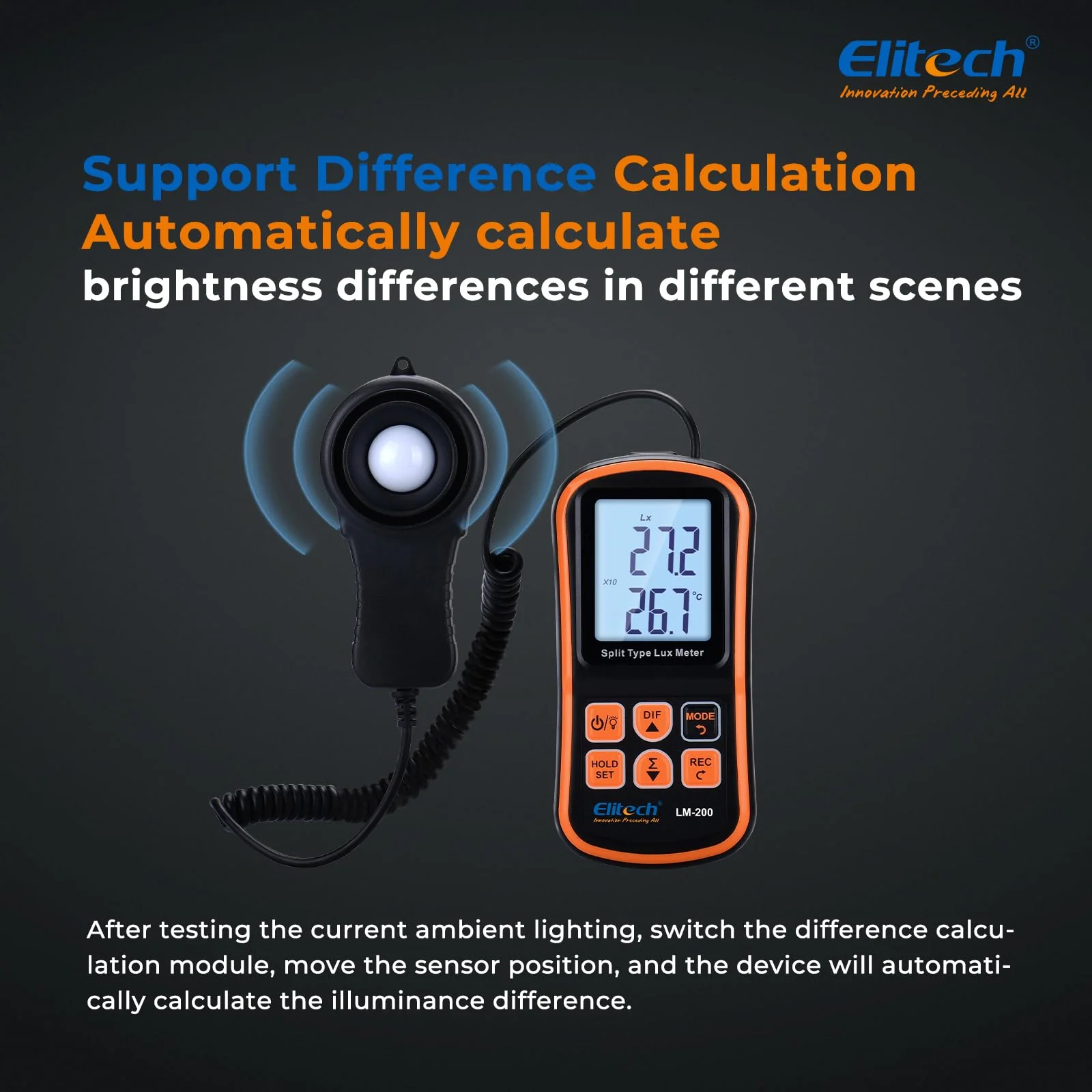 Elitech Digital Light Meter LM-200, Handheld Illuminance Meter with LCD Display, 200,000 Lux Range, Temperature Measurement - Image 6