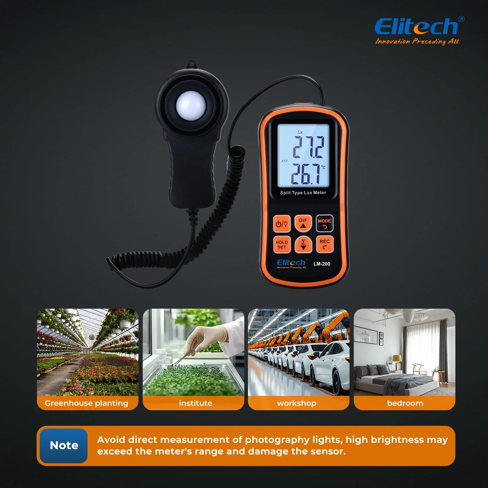 Elitech Digital Light Meter LM-200, Handheld Illuminance Meter with LCD Display, 200,000 Lux Range, Temperature Measurement - Image 8