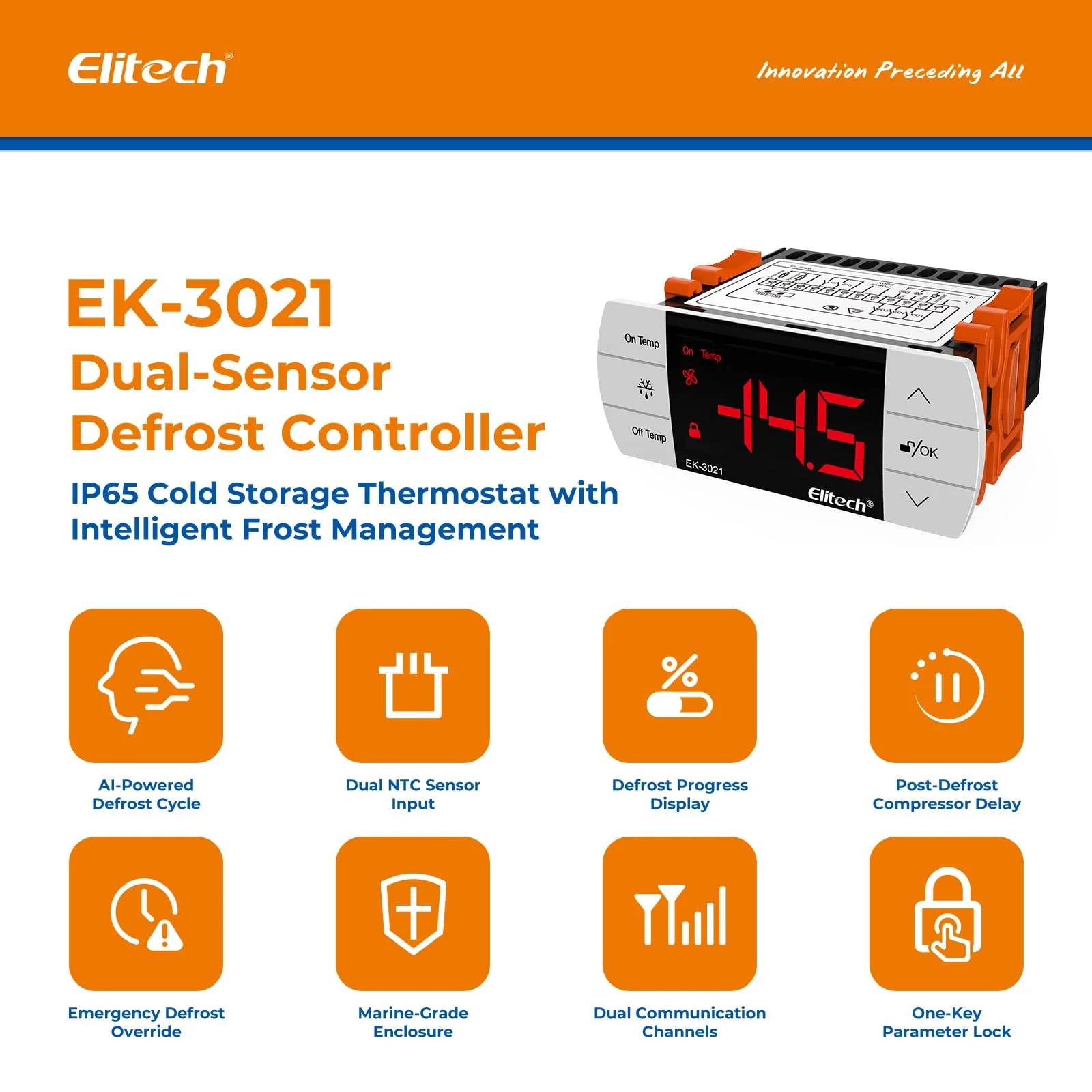 Elitech UEK3021 Digital Touch Button Temperature Controller, Thermostat with Cooling and Defrost, Two Sensors Probes - Image 2
