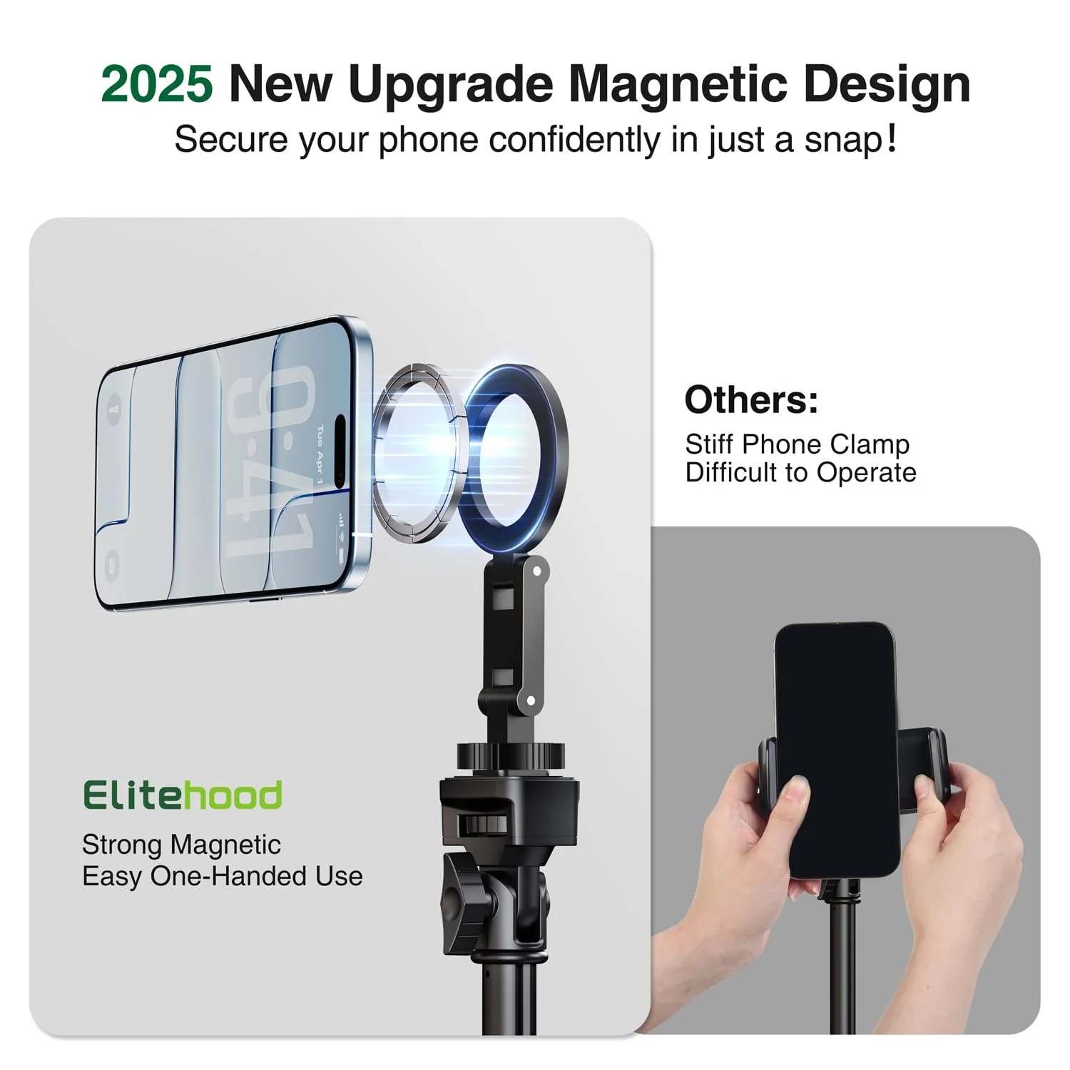 elitehood Magsafe Tripod Mount Adapter with 1/4” Screw & Hot Shoe, Lightweight Compact Cell Phone Tripod Mount for Camera, iPhone Camera Holder with Dual Hinges for iPhone 17 16 15 14 13 Series - Image 2