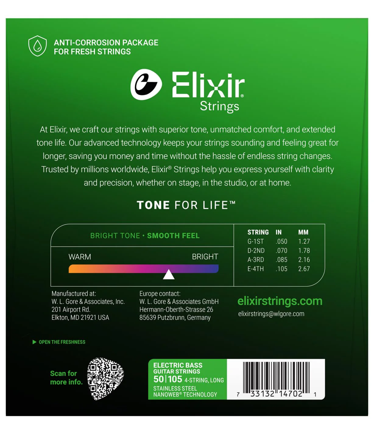 Elixir Strings Bass Guitar Strings (14702) Medium, Long Scale (.050-.105) 4 String Set - Image 2