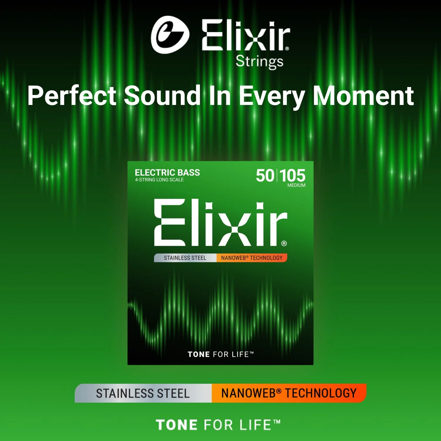 Elixir Strings Bass Guitar Strings (14702) Medium, Long Scale (.050-.105) 4 String Set - Image 3