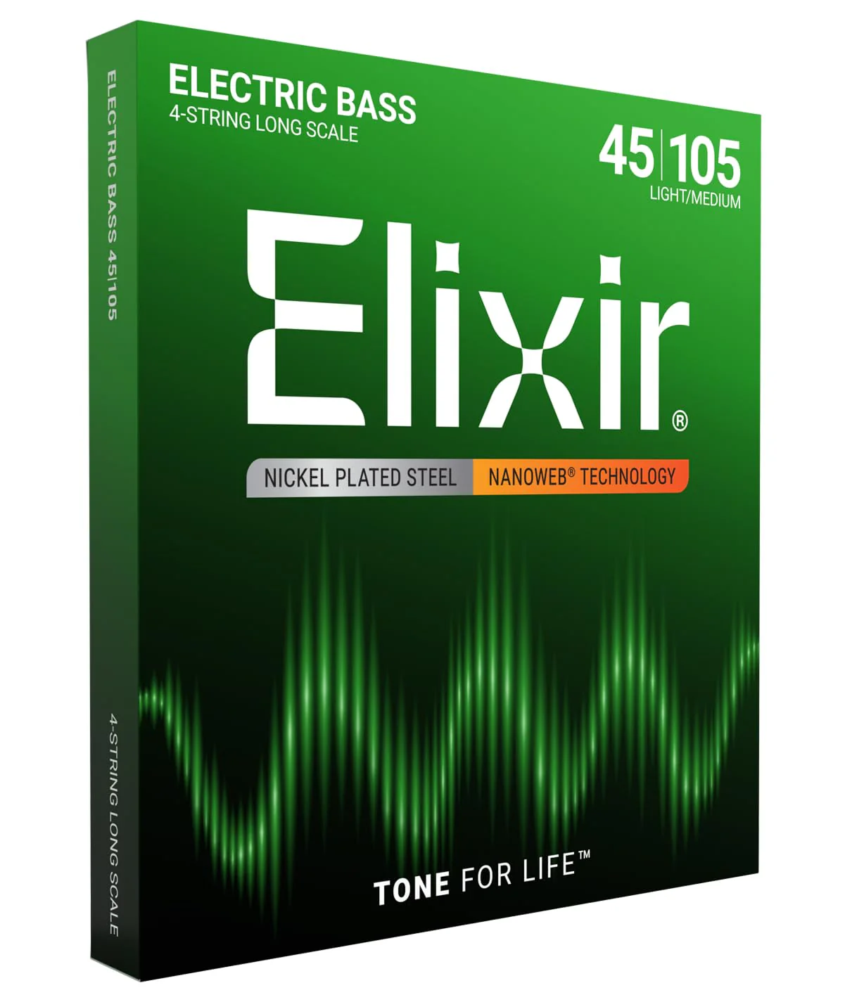Elixir Strings Nickel Plated Steel 4-String Bass Strings w NANOWEB Coating, Long Scale, Light/Medium (.045-.105) Lt Medium, Long Scale (.045-.105) 4 String Set