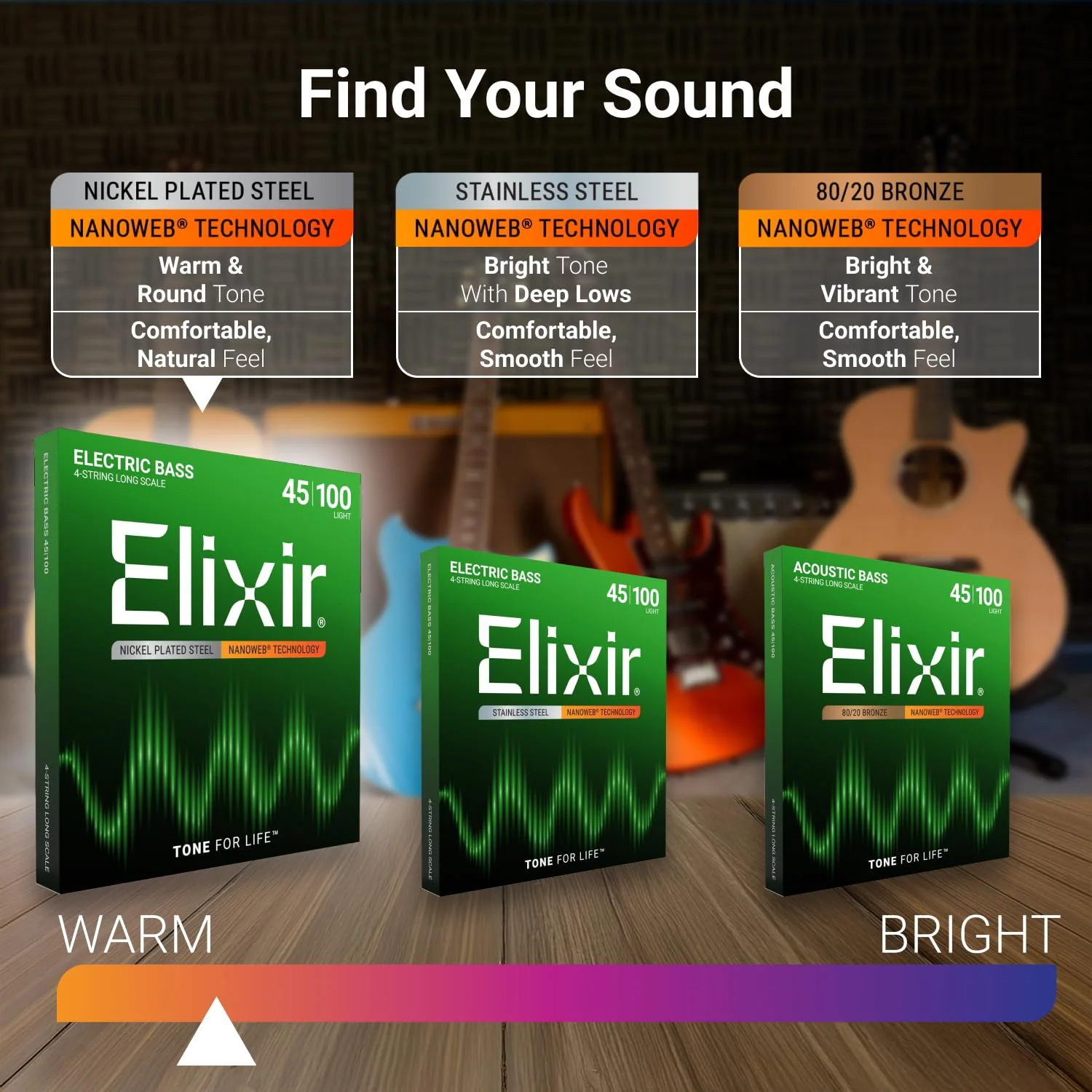 Elixir Strings Nickel Plated Steel 4-String Bass Strings w NANOWEB Coating, Long Scale, Light/Medium (.045-.105) Lt Medium, Long Scale (.045-.105) 4 String Set - Image 4